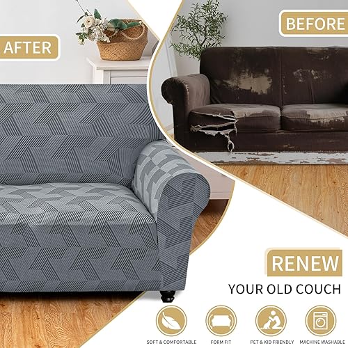 Miniatura 5 de JIVENER - Funda de sofá de 1 pieza para sofá de 3 cojines, funda de sofá de alta elasticidad con parte inferior elástica, fundas de sofá lavables