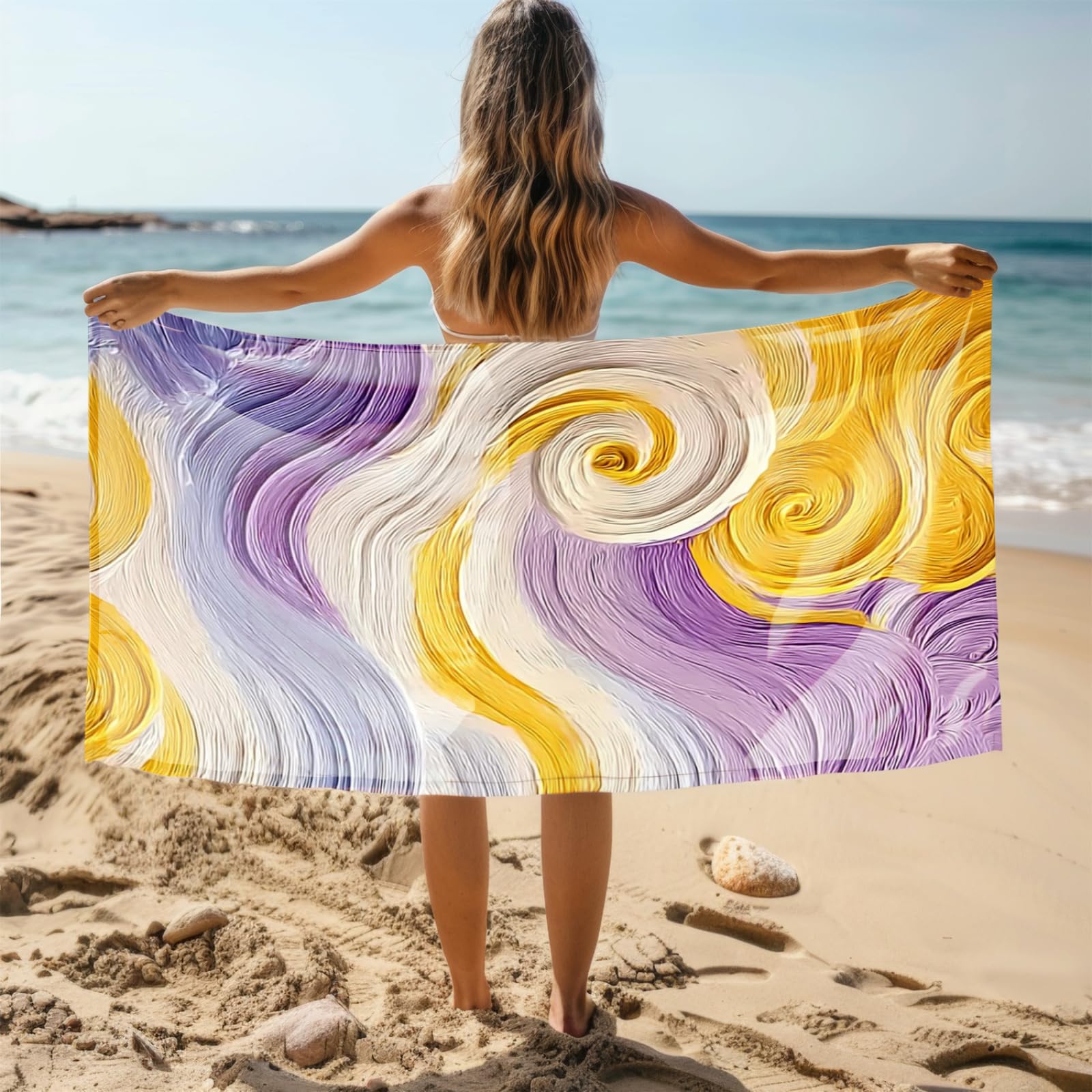 Generisch XXL Strandtuch Microfaser 180 X 90 Lila Gelb Abstrakt Strandhandtuch Groß Kompakt Und Sandfest Schnelltrocknend Reisehandtuch Für Den Strand Gym Travel Sauna