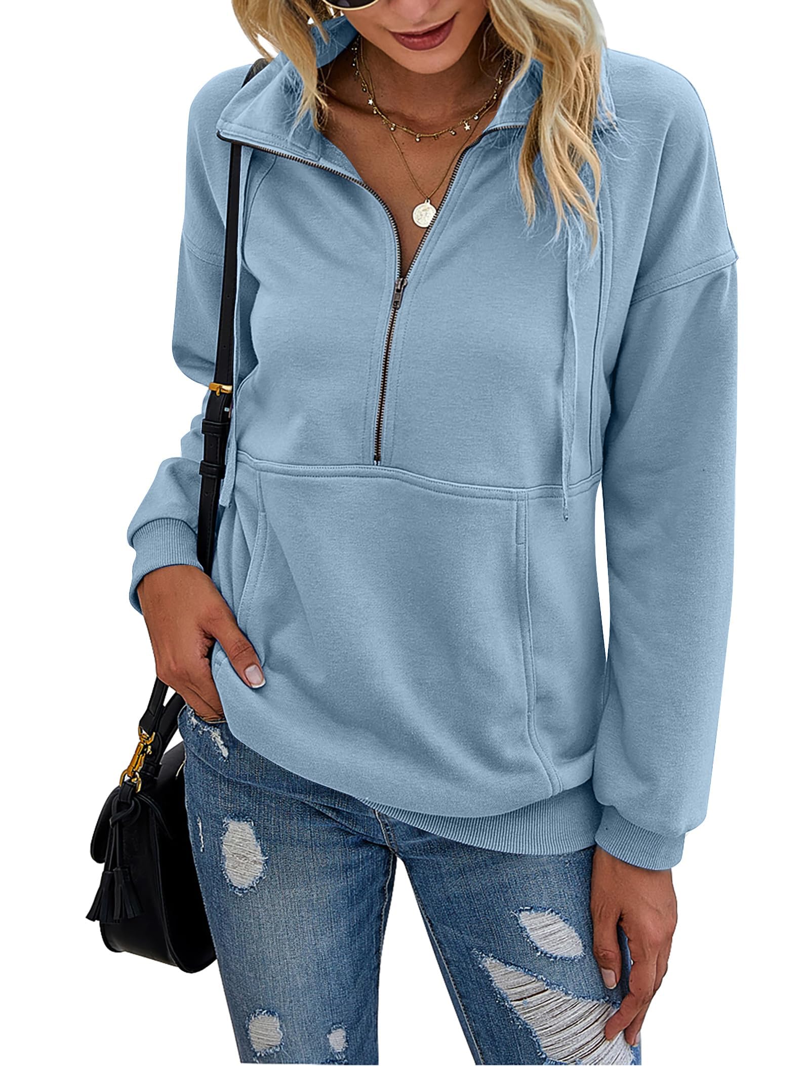Sweatshirt Damen Pullover Elegant Langarmshirt Baumwolle Pulli Herbst Winter Casual Sweatjacke Oberteile Langarm mit Taschen