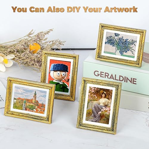 Miniatura 2 de Marcos de fotos magnéticos para refrigerador, 4 unidades, marco de fotos vintage mini imanes de nevera, 3.54 x 2.75 pulgadas (dorado)
