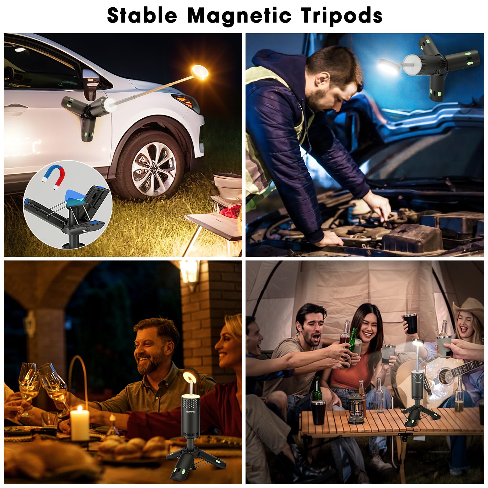 Luces de camping recargables, linterna de camping desmontable con soporte, lámpara telescópica impermeable para campamento, luz magnética colgante de trabajo, linternas LED para tienda de