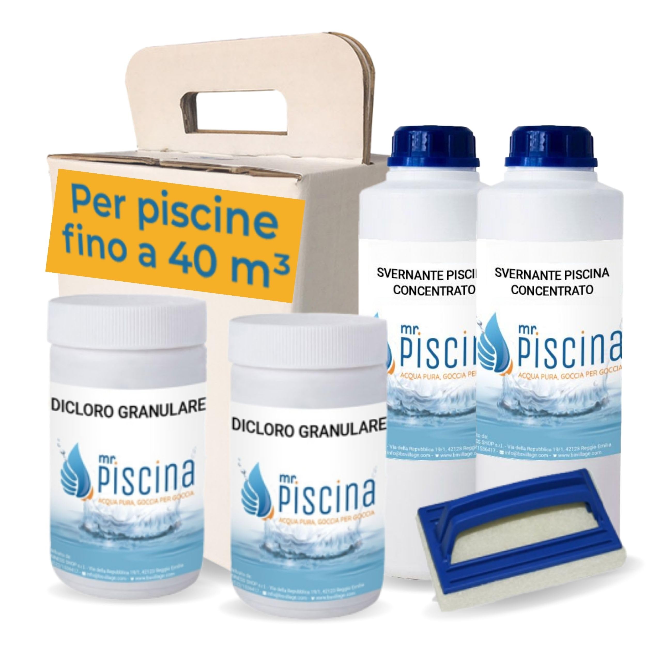 Kit Svernamento Professionale per Piscina, Set Completo Chiusura Invernale con Svernante, Dicloro Shock, pH Meno e Accessori, Valigetta Salvaspazio, per Piscine fino a 40 m³