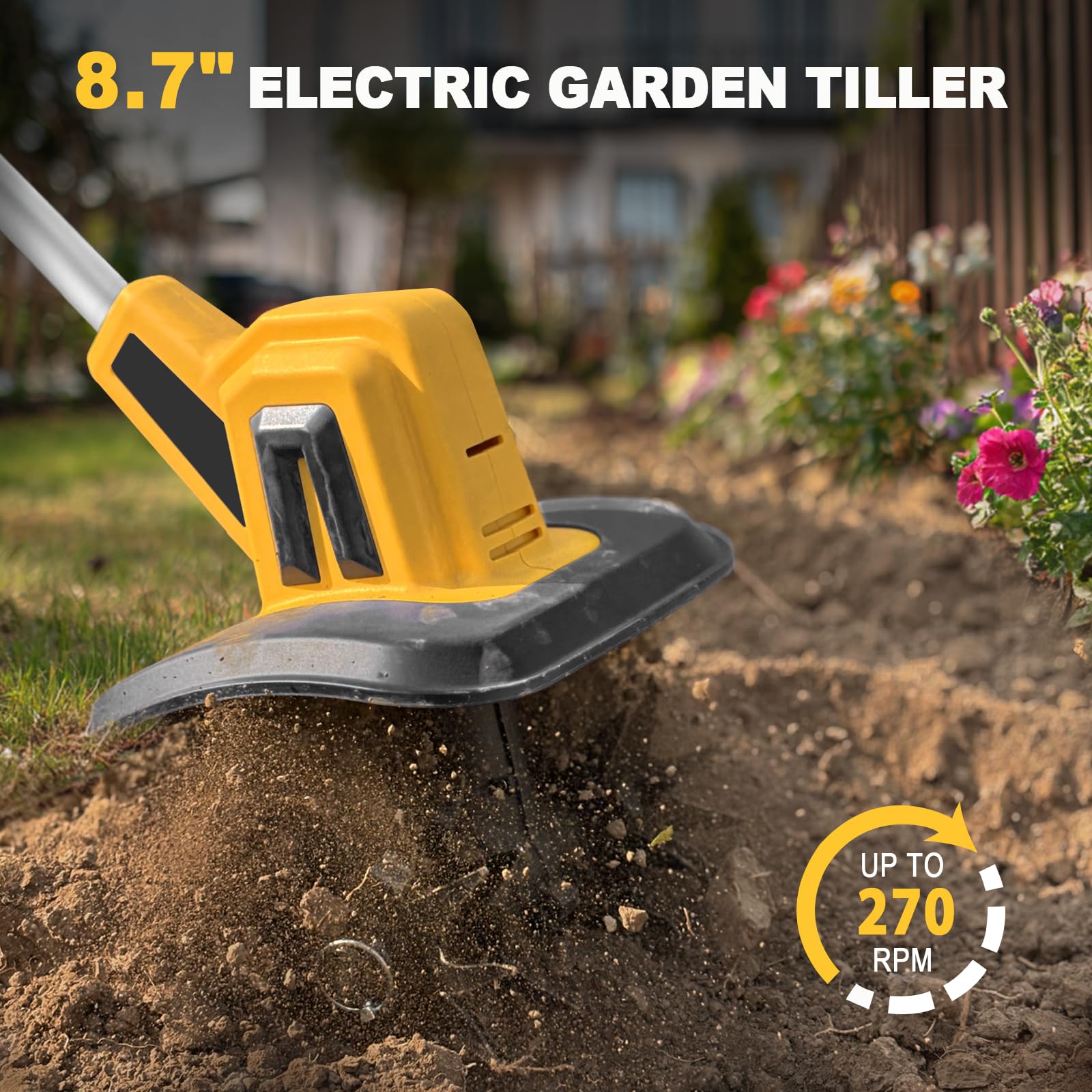 Cultivador de jardín inalámbrico compatible con batería Dewalt de 20 V máximo, solo herramienta, 48 dientes de acero, 8.7 pulgadas de ancho, 16 cm de profundidad, pequeño rotocultor eléctrico portátil