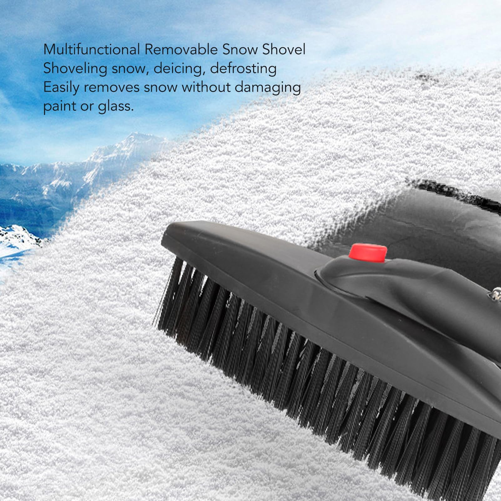 Pala de nieve para coche, pala de nieve extensible 3 en 1, pala de acero inoxidable para quitar nieve para coches, motos de nieve (blanco plateado)