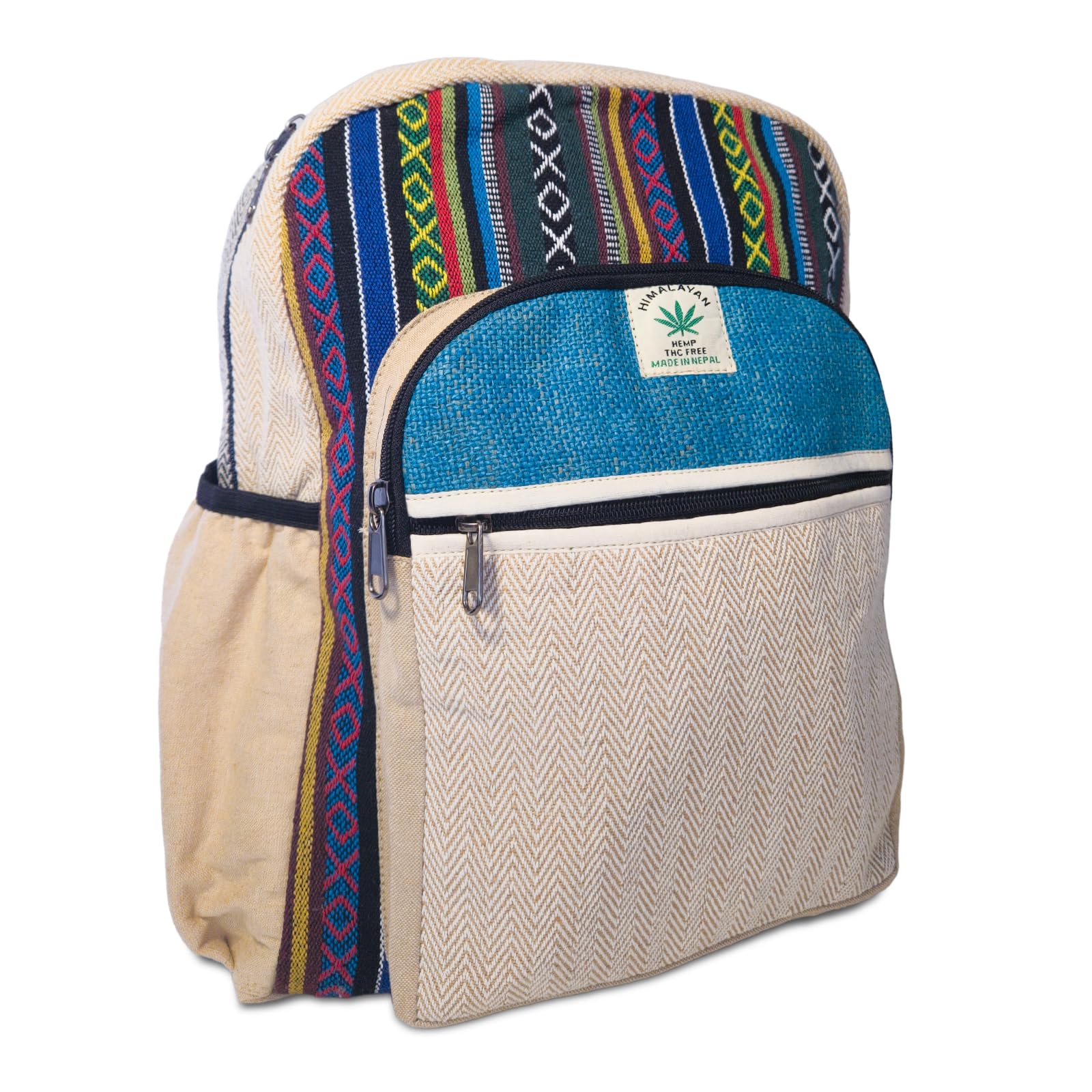 Zaino Himalayan Hemp – fatto a mano – Zaino unisex in canapa – stile etnico – scomparto per computer portatile – ideale per università, viaggi e uso quotidiano – prodotto in Nepal