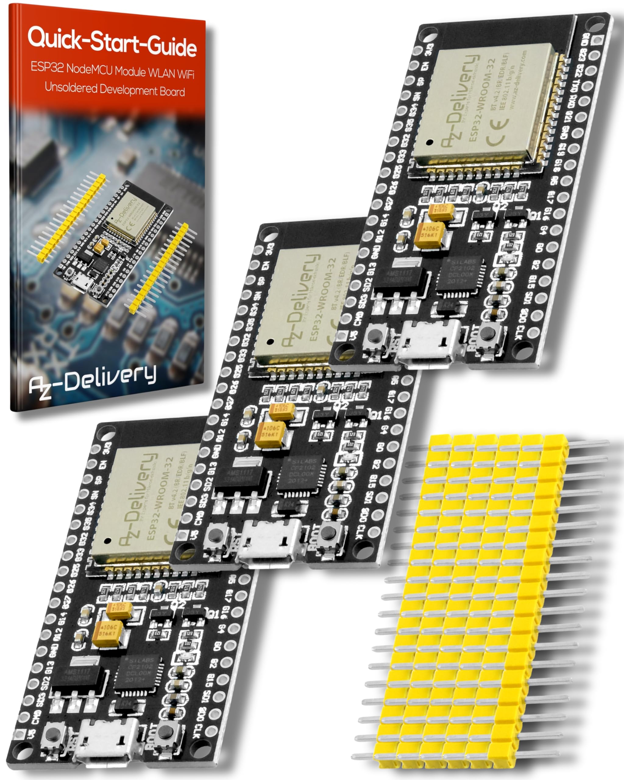 AZDelivery ESP-32 NodeMCU Dev Kit C WiFi CP2102 ESP32-WROOM-32D IoT Module Development Board Ongesoldeerd compatibel met Arduino inclusief E-Book
