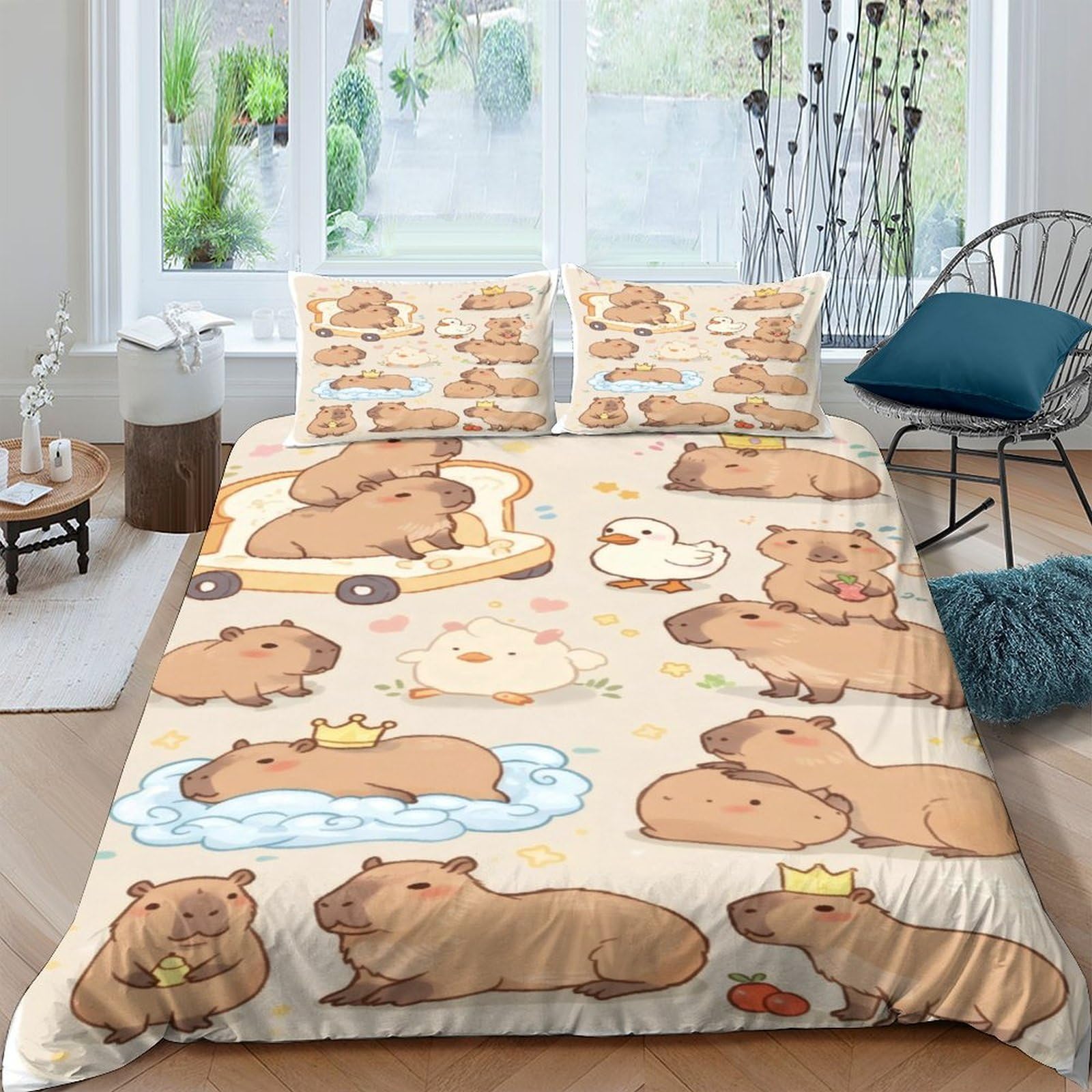 Ctjqhvkz Style-4 3D Printed Capybara Cartoon Fitted Sheet Microfiber Cute Animal Bed Cover For Bedroom Guest Room Mattress Decor Single（135X200cm）