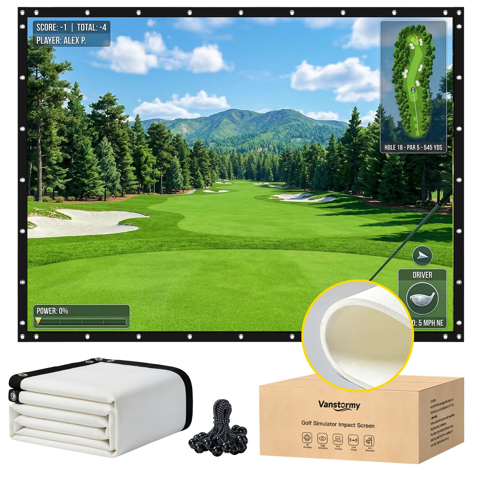 Golf Simulator & Launch Monitor Projector Impact Screen, 7'×7'