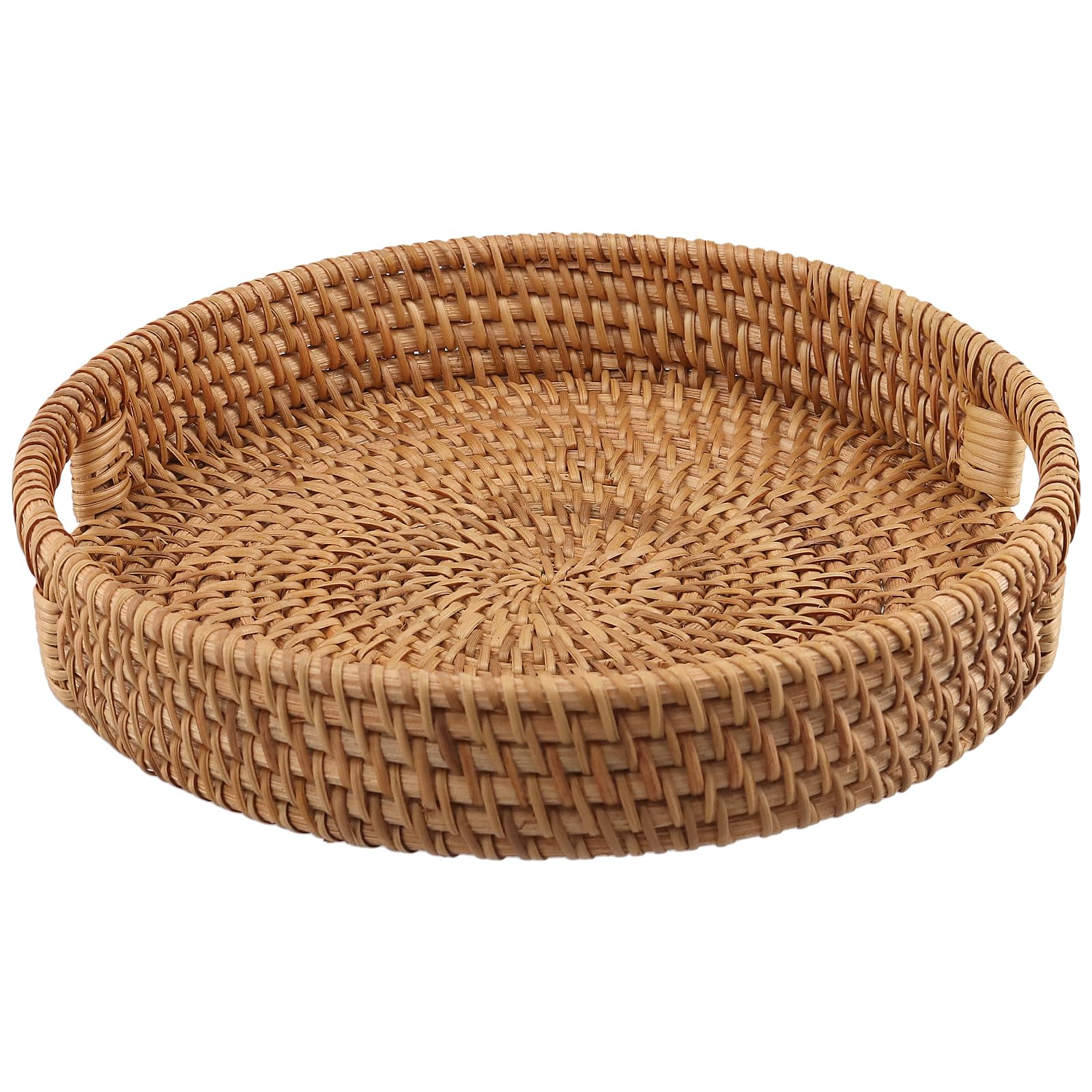 TAICHEUT 30cm Round Rattan Woven Serving Tray, 12 Inch Decorative Woven Tray with Handle, Woven Coffee Table Trays for Snacks, Candy, Fruit, Bread, Tea Cup