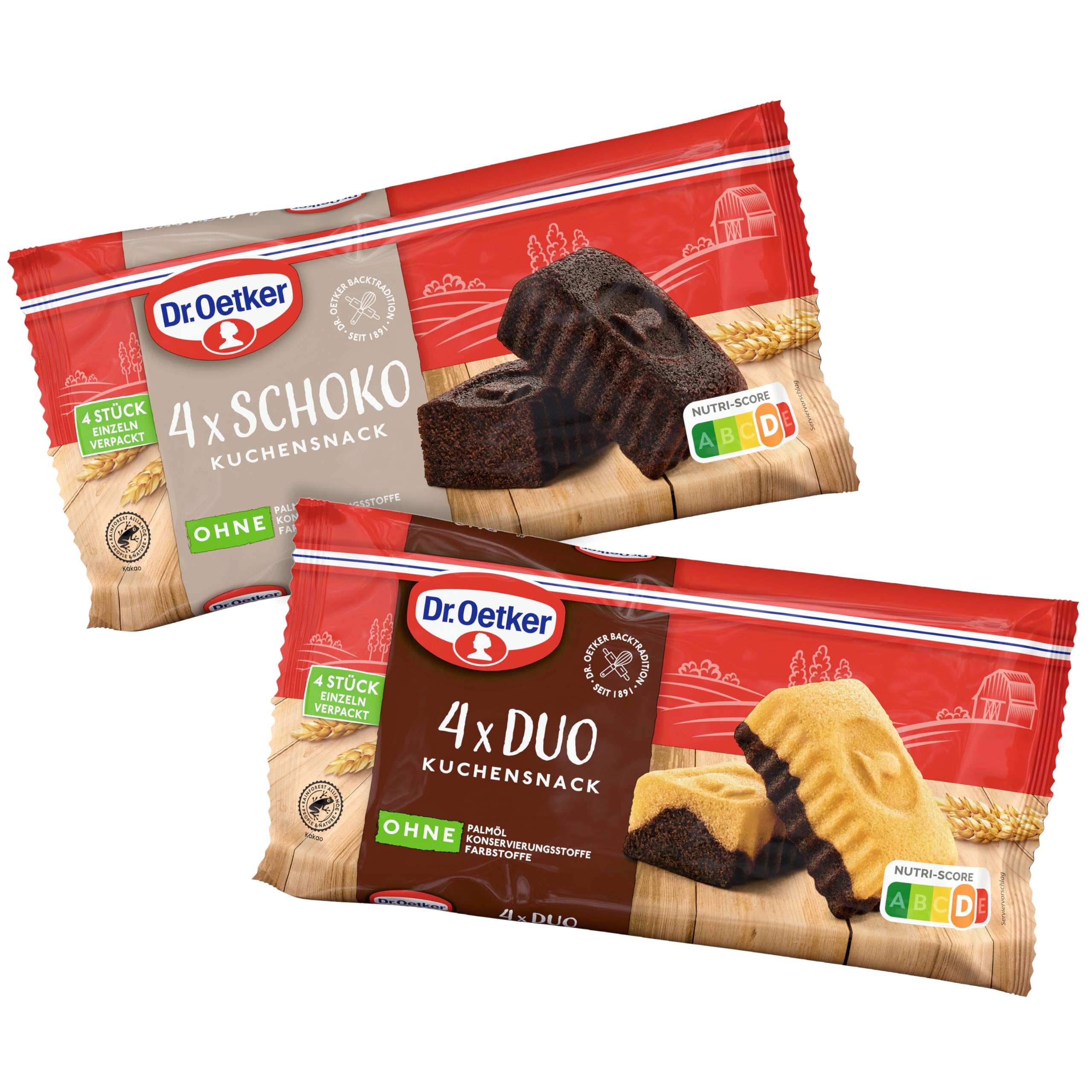 Dr. Oetker Kuchensnack Duo & Schoko Probier-Set 10er Pack, 5 x Duo, 5 x Schoko, pro Packung jeweils 4 Stück à 35 g, Kuchen Snack ohne Schokoladenüberzug, einzeln verpackt, ideal für unterwegs