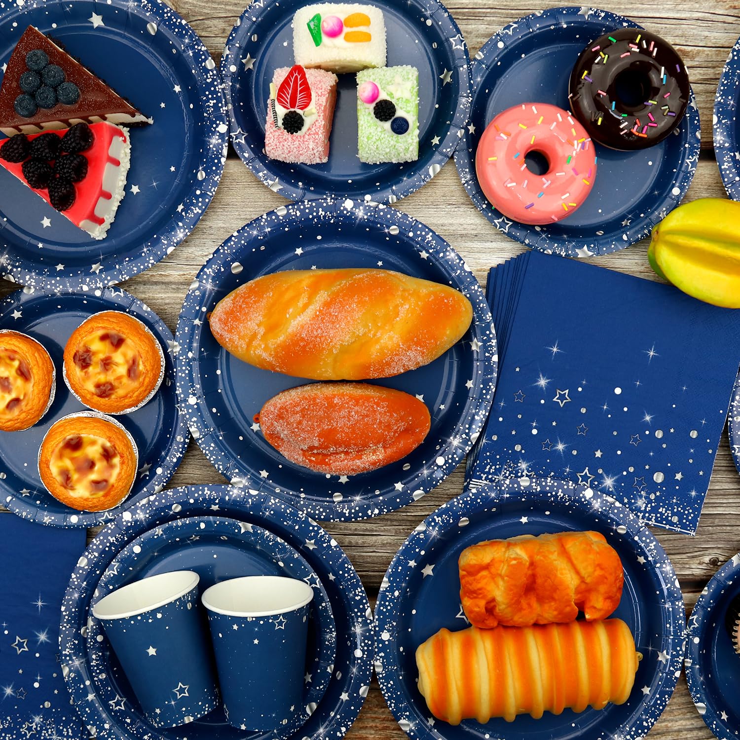 Decorazioni per feste di compleanno, blu navy e argento, per feste, include piatti, bicchieri, tovaglioli, tovaglie, cannucce, 20 pezzi