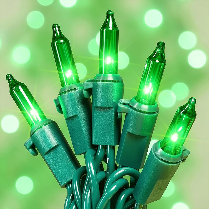 HEYFUNi Green Mini Christmas Lights, 50 Count 13FT Plug in with Green Wire | Green Incandescent Bulbs, Small String Lights for Halloween, St. Patrick's Day, Hedges, Gardens, Patios and Outdoor decor