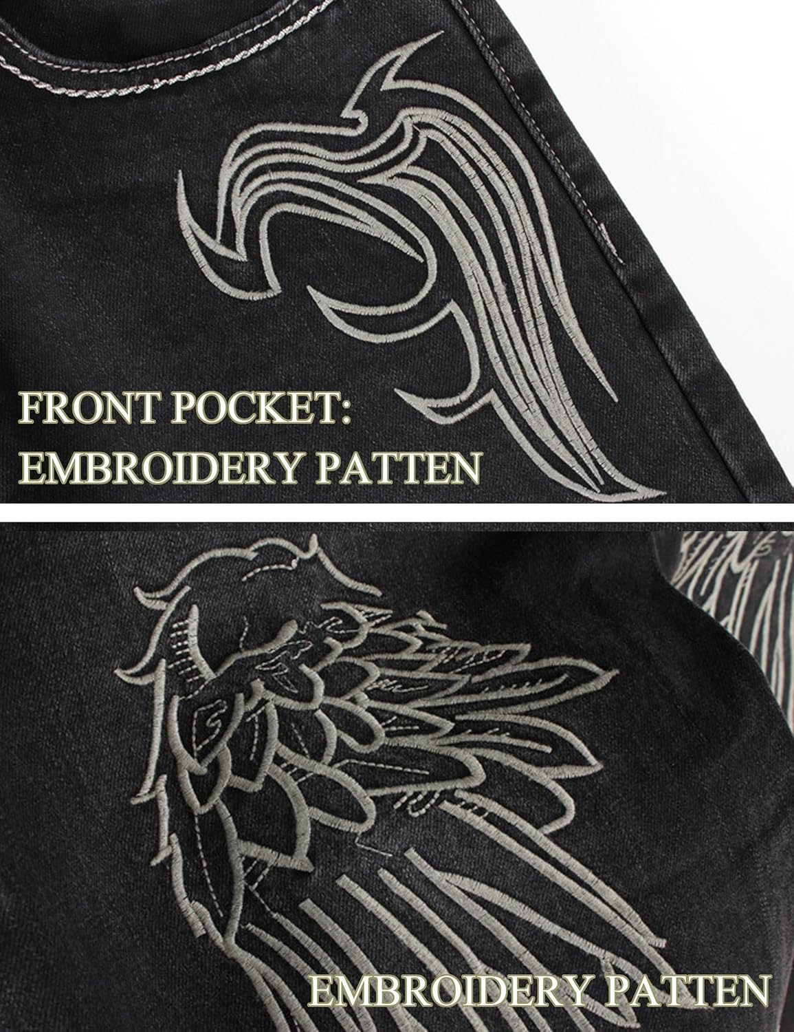 Y2k Skateboard Pants Hip Hop Embroidered Jeans Men Baggy Denim Jeans Vintage Graphic Relaxed Loose Fit Cargo Black Trousers - Image 5