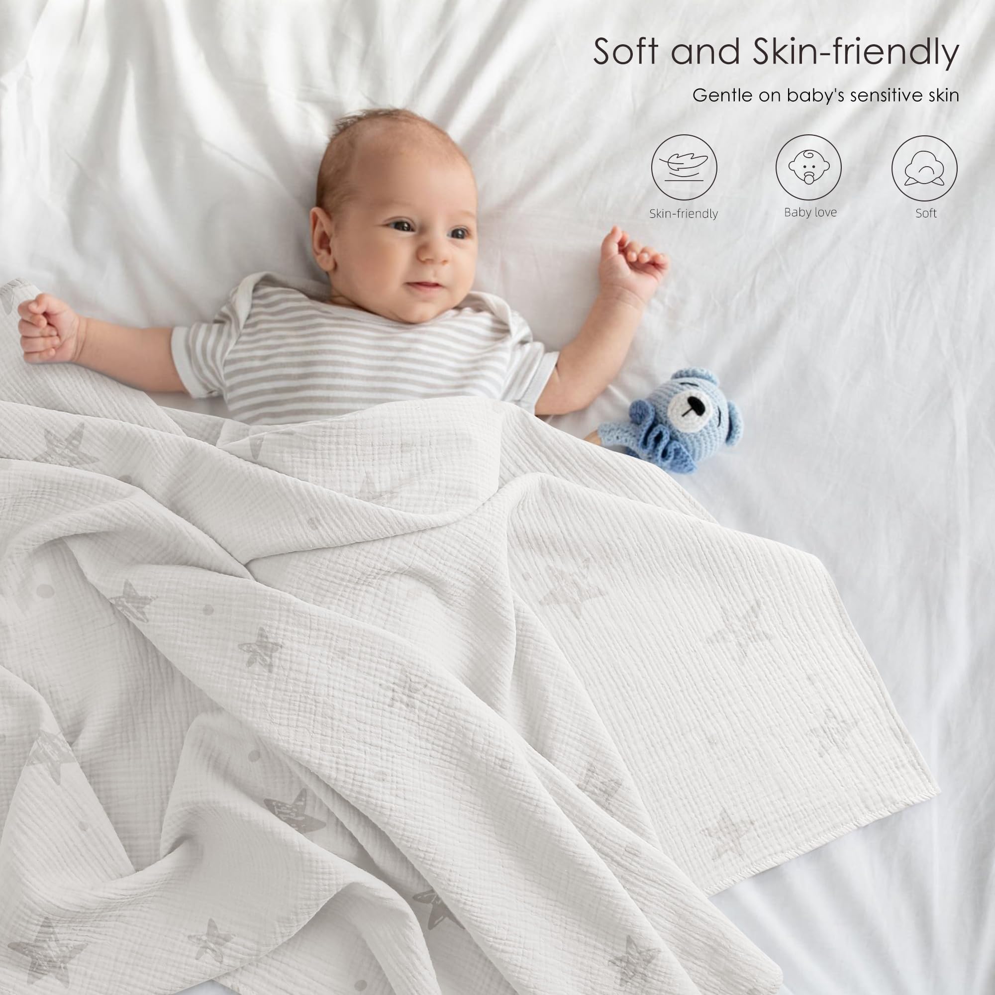 Muslin Swaddle Blankets 100% Cotton Baby Swaddle Cloths 96x100cm - Image 2