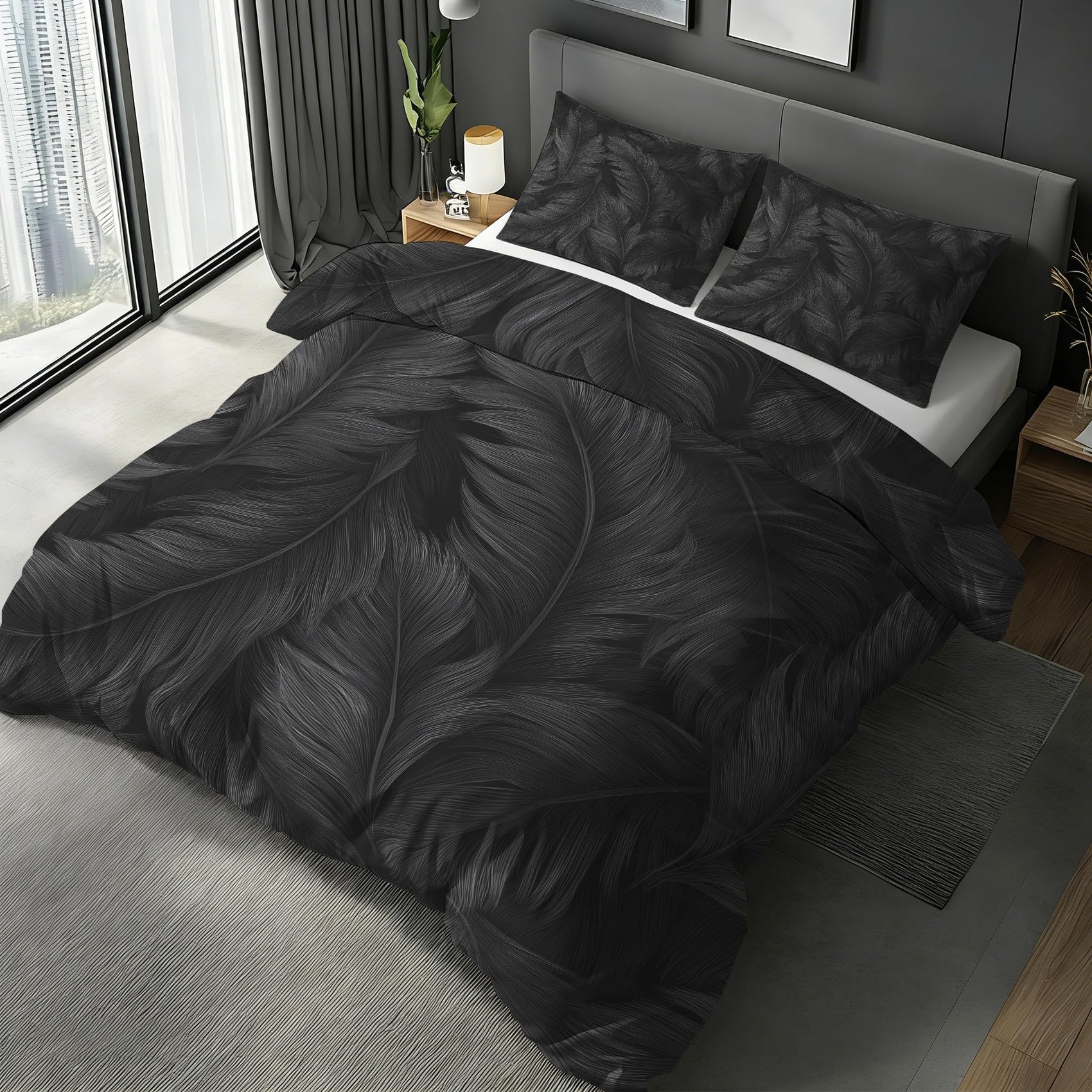 Housse de couette plume noire pour un lit deux personnes douillet
