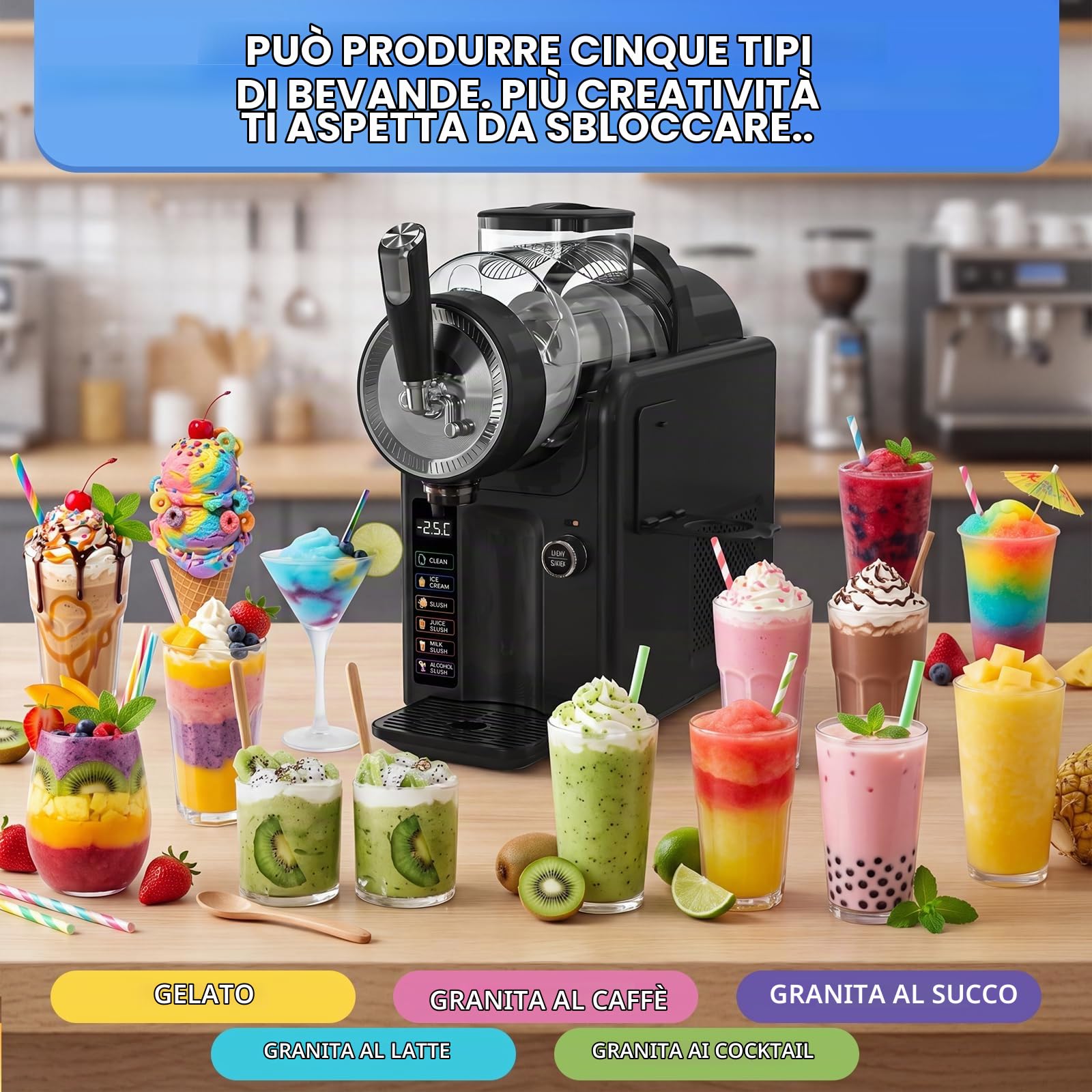Macchina per Granita,granitore per granite slushie machine,Macchina per slushy da 2L,6 programmi preimpostati Adatto per preparare gelati, frullati, milkshake, cocktail ghiacciati e margarita
