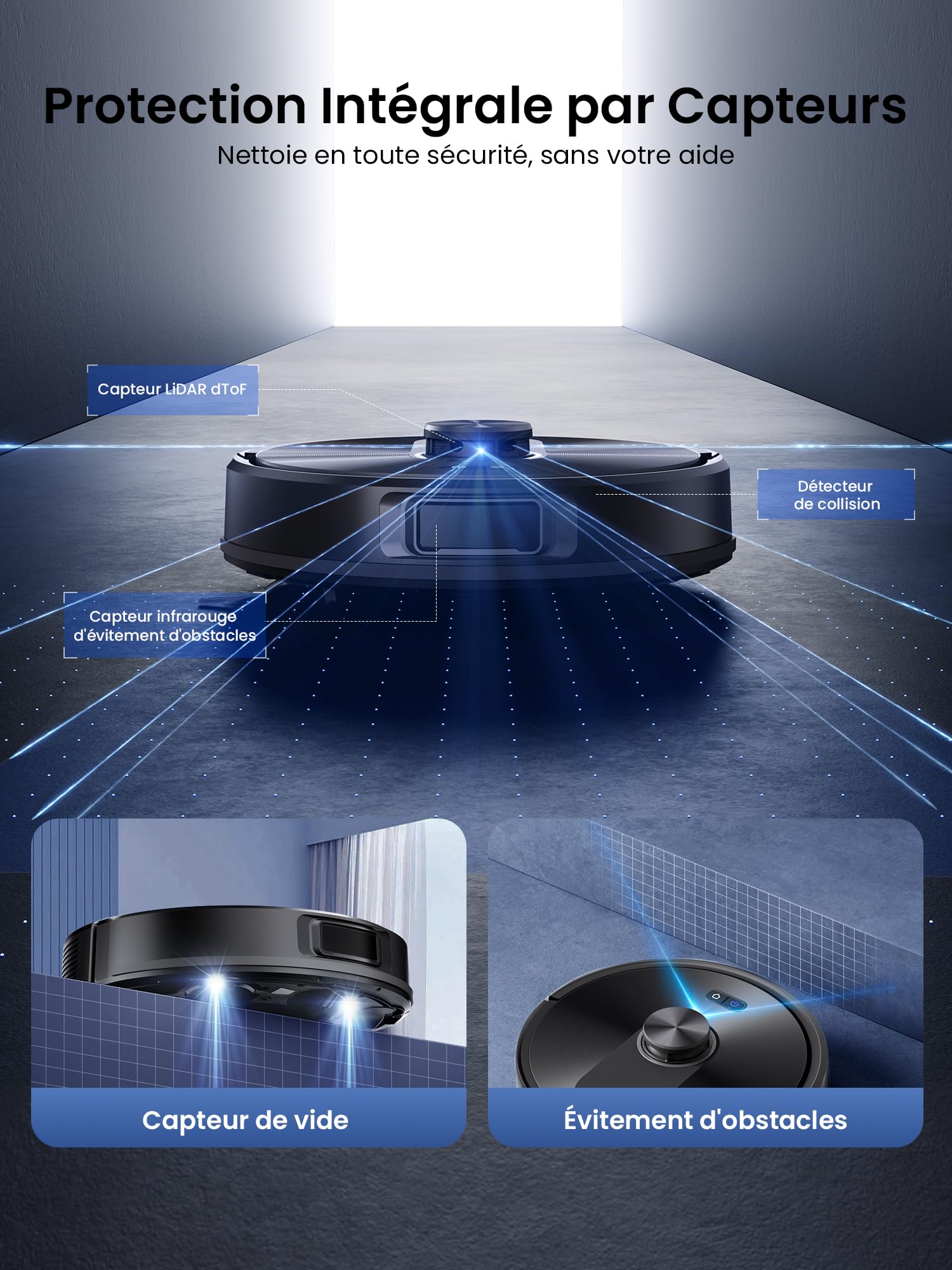 Proscenic Q10+ Aspirateur Robot,8000Pa 200Mins Robot Aspirateur Laveur avec Serpillière,Navigation Lidar,Multi-étage Cartographie,Évitement d'obstacles,Silencieux,pour Poils Animaux Tapis Sols Durs