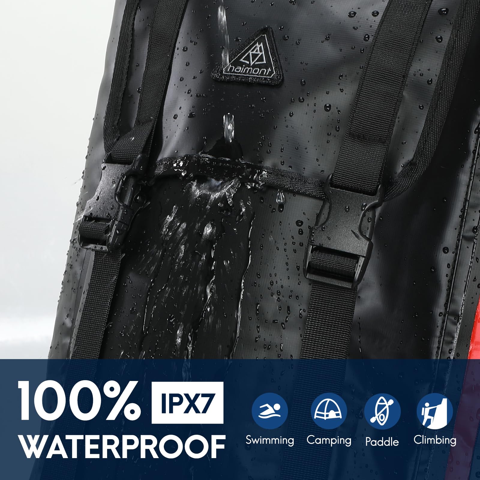 Haimont Grand sac à dos étanche avec dessus enroulable IPX7 pour voyage, camping, randonnée, bateau, moto, kayak, 60 L/100 L