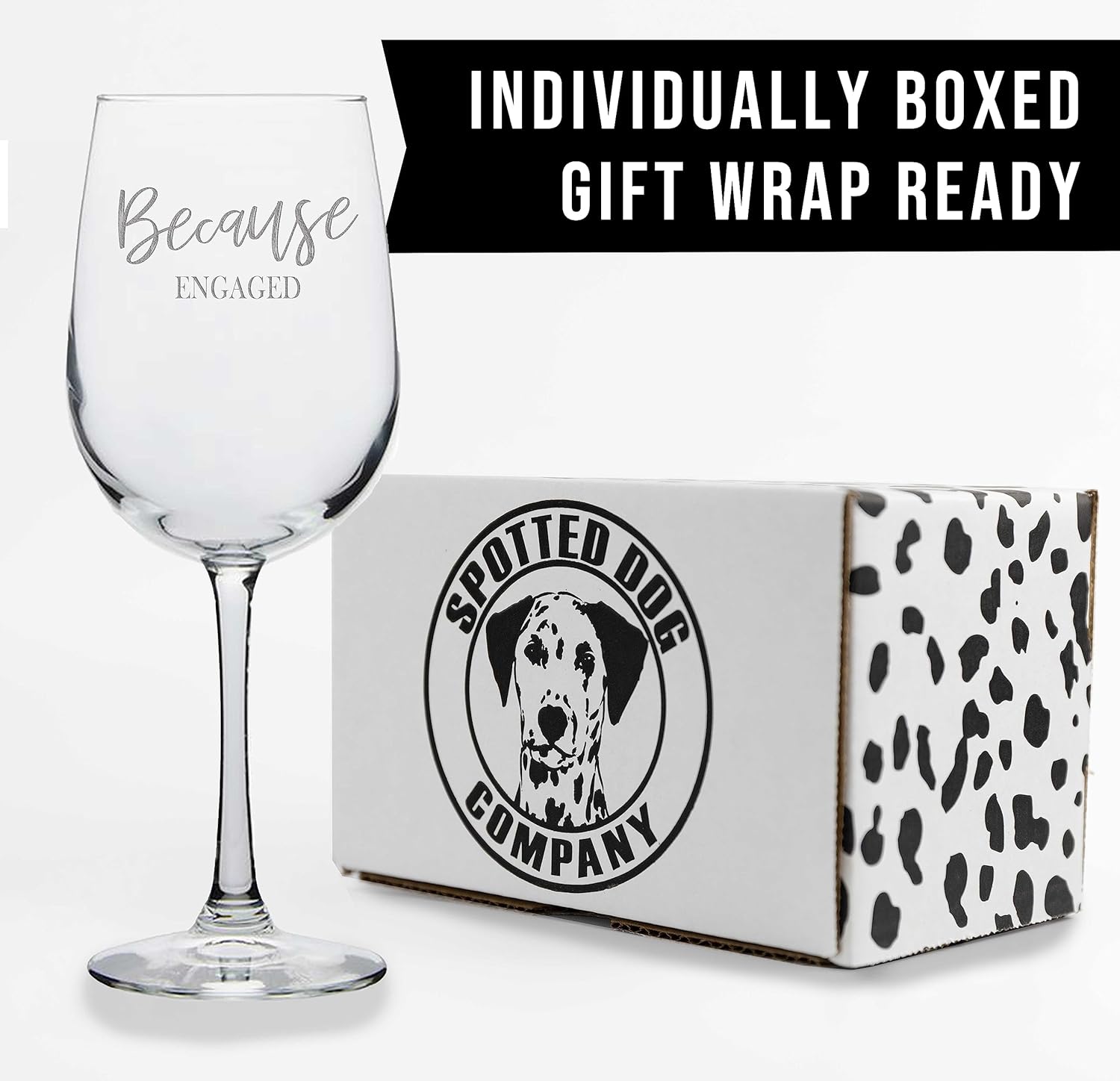 Spotted Dog Company Personalized Mothers Day Etched 16oz Stemmed Wine Glass, Gifts for Women, Customized Mum Engraved Christmas Gifts, Customizable Mom Bridesmaid Birthday Wine, Because YTH