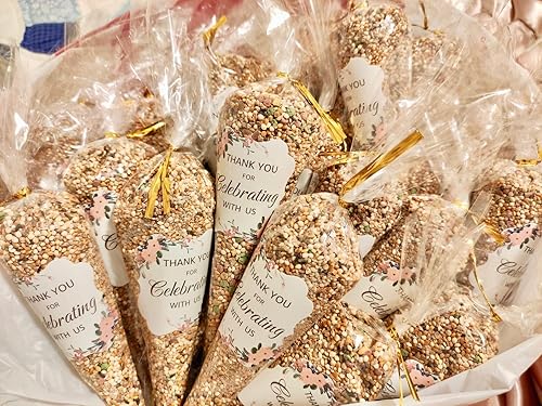 Miniatura 3 de Bolsas de cono transparente, 100 bolsas de celofán triangulares transparentes con lazos dorados para dulces de Navidad, palomitas de maíz, hechas a