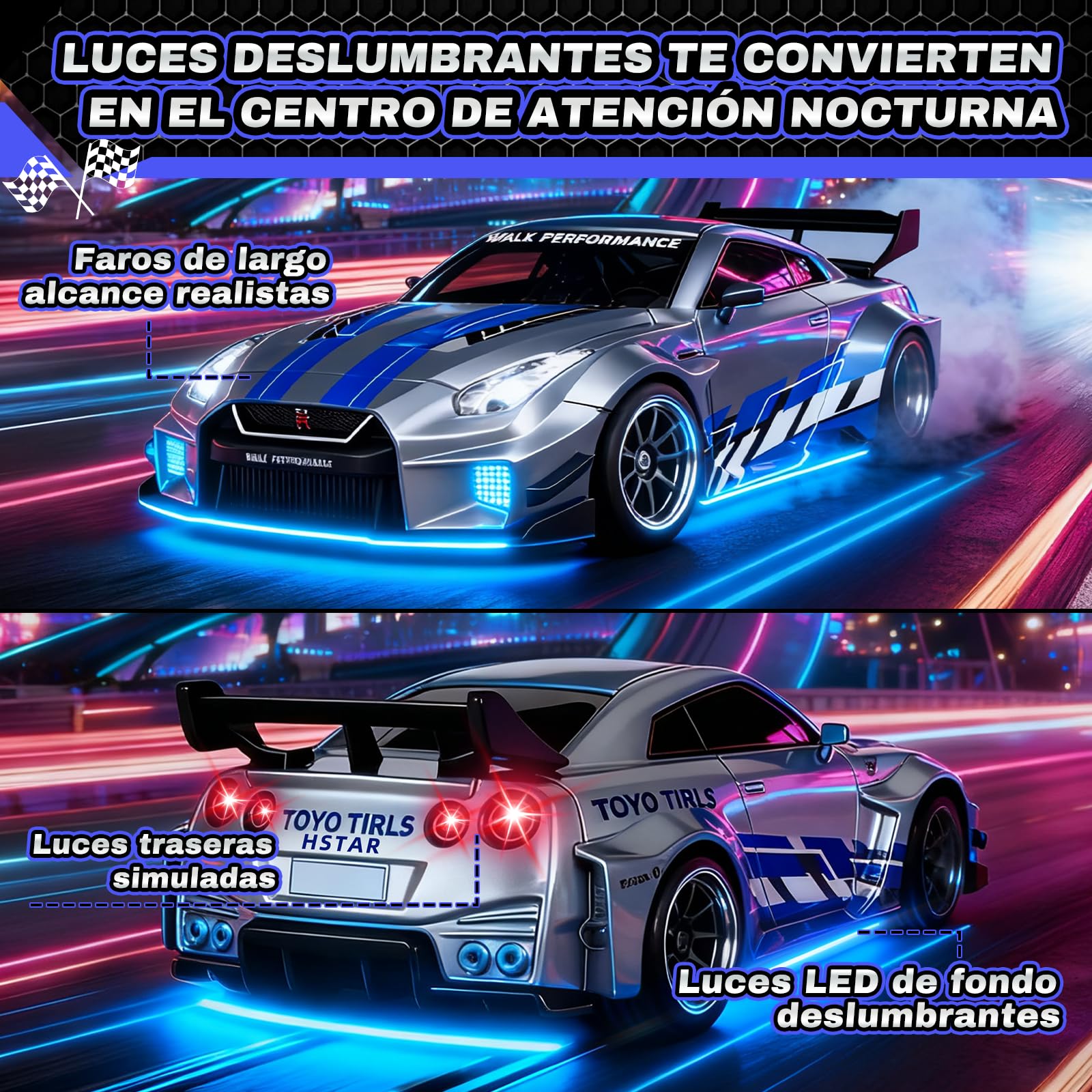 YOOHBERRYS Coche RC Drift Pro, 1:43 Mini RC Drift Car, 4WD Coche Radiocontrol con Giroscopios y Luces LED, 15km/h, Coche Teledirigido de Juguete para Niños de 14+ Años (Gris)