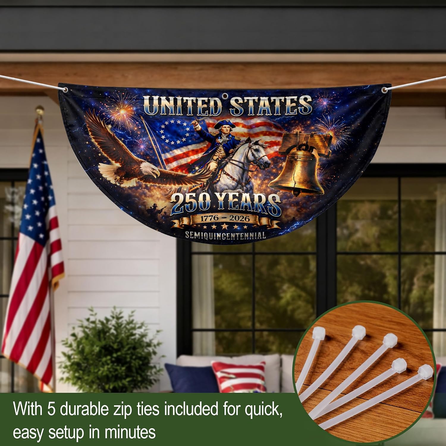 2 PCS 250 Years Of Freedom Fence Flag 1.5x3 Ft, 250 Anniversary Usa Flag With Brass Grommets, American Flags With Eagle, Patriotic Flags Decor House, 250th Anniversary Banner, Two-sided Print 4