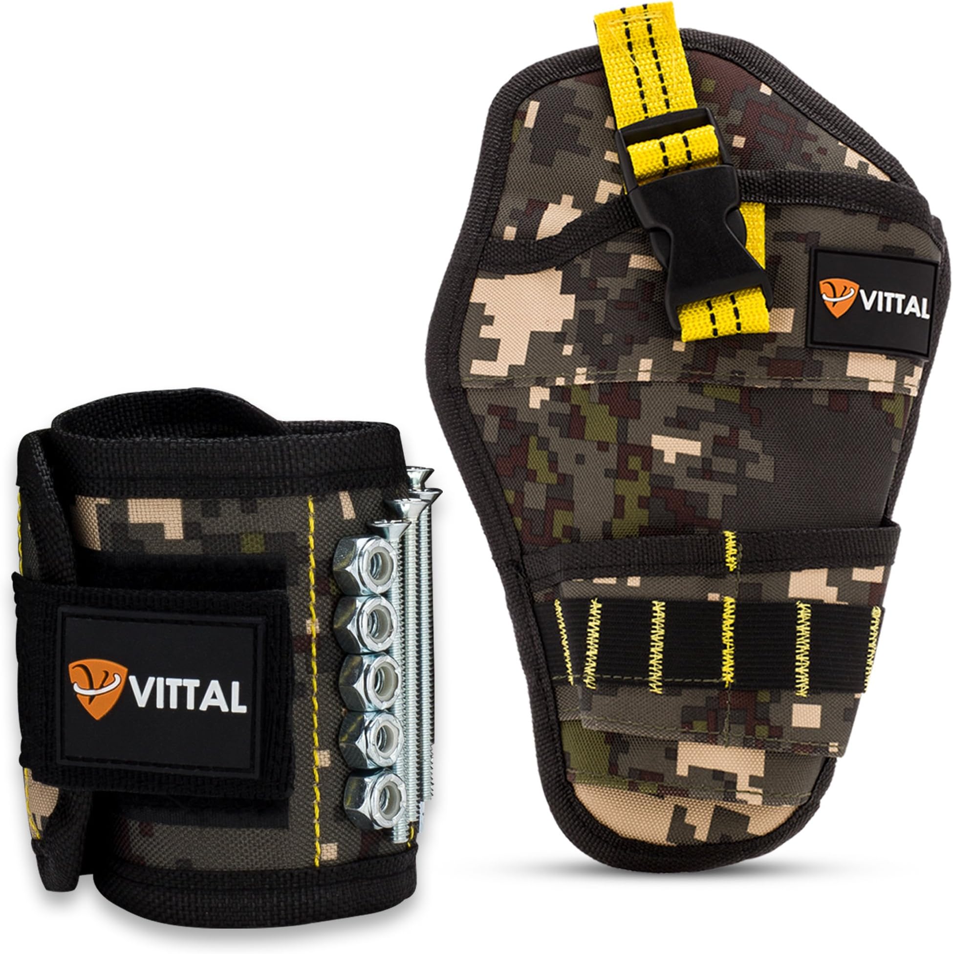 Magnetic Wristband for Holding Tools & Drill Holster (2-Pack) by VITTAL/15 Strong Magnets Adjustable Band for Screws, Nails & More/Unique Tool Gift for Men, Father, Dad, Husband & Boyfriend