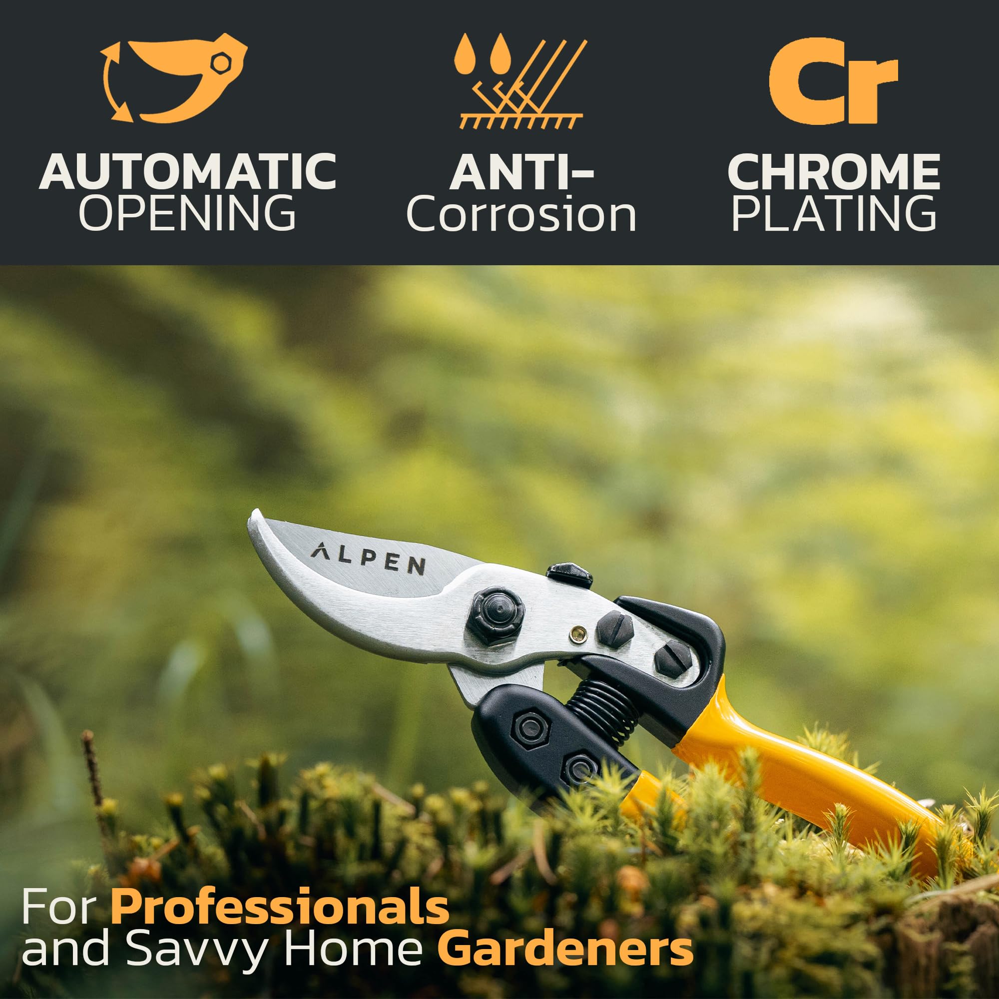 ALPEN Gelbhorn 150 sekator ogrodowy 207 mm – sekator Bypass, kute – ostrze pokryte chromem – automatyczny system otwierania – ergonomiczny, dla profesjonalistów i ambitnych ogrodników