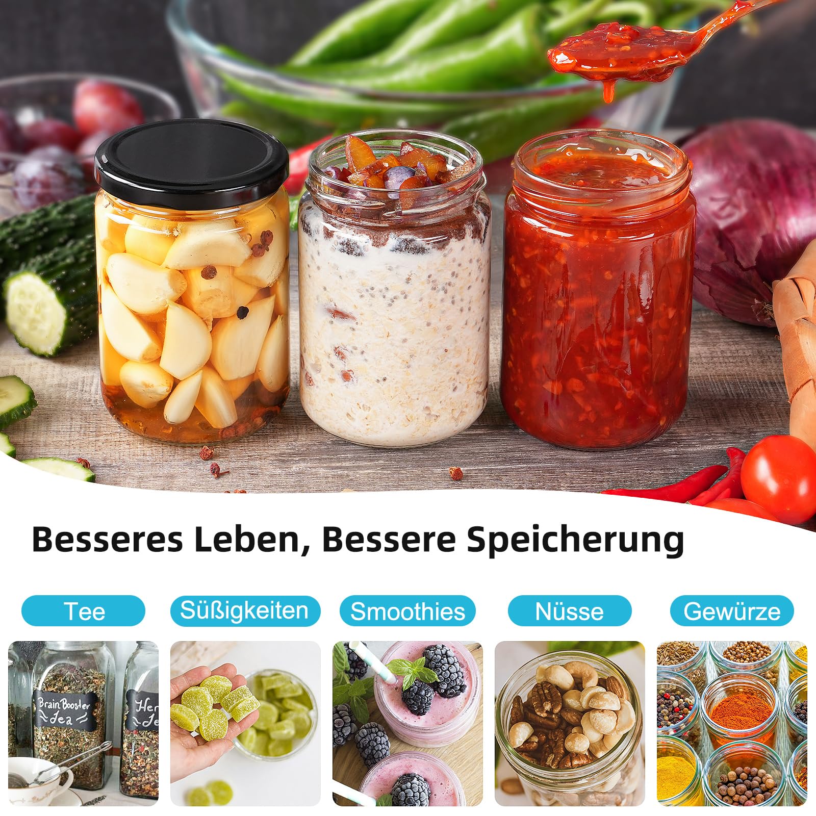 Absovetu Marmeladengläser 350 ml, Einmachgläser mit Schraubdeckel, 20 Stück