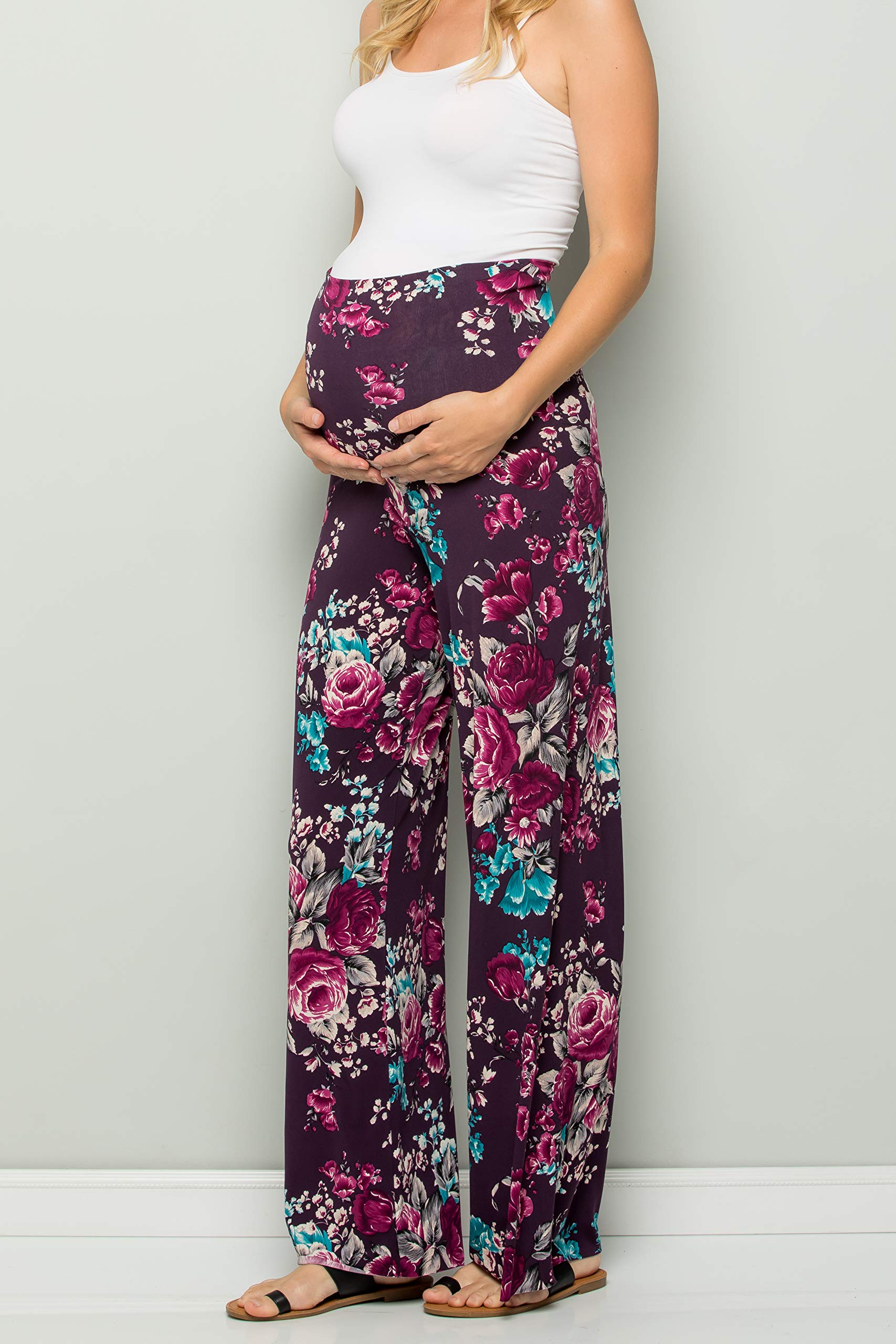 My Bump Damast-Palazzo-Hose für Damen, leger, Bohemian-Stil, mit Bauchkontrolle