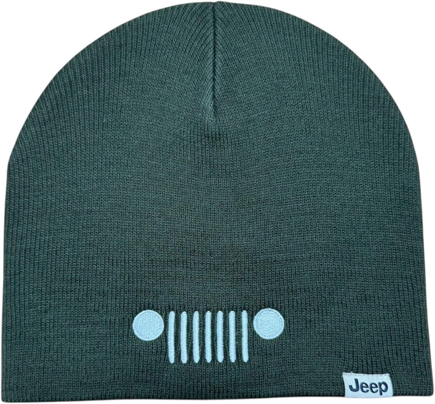 Jeep Knit Beanie Hat for Men & Women | Officially Licensed Snug-Fit Cap | Soft Acrylic Winter Wear | Embroidered 7-Slot Grille Logo | Military Green