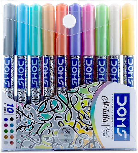 DOMS Metallist Series Metallic Brush Pen (10 Assorted Shades)