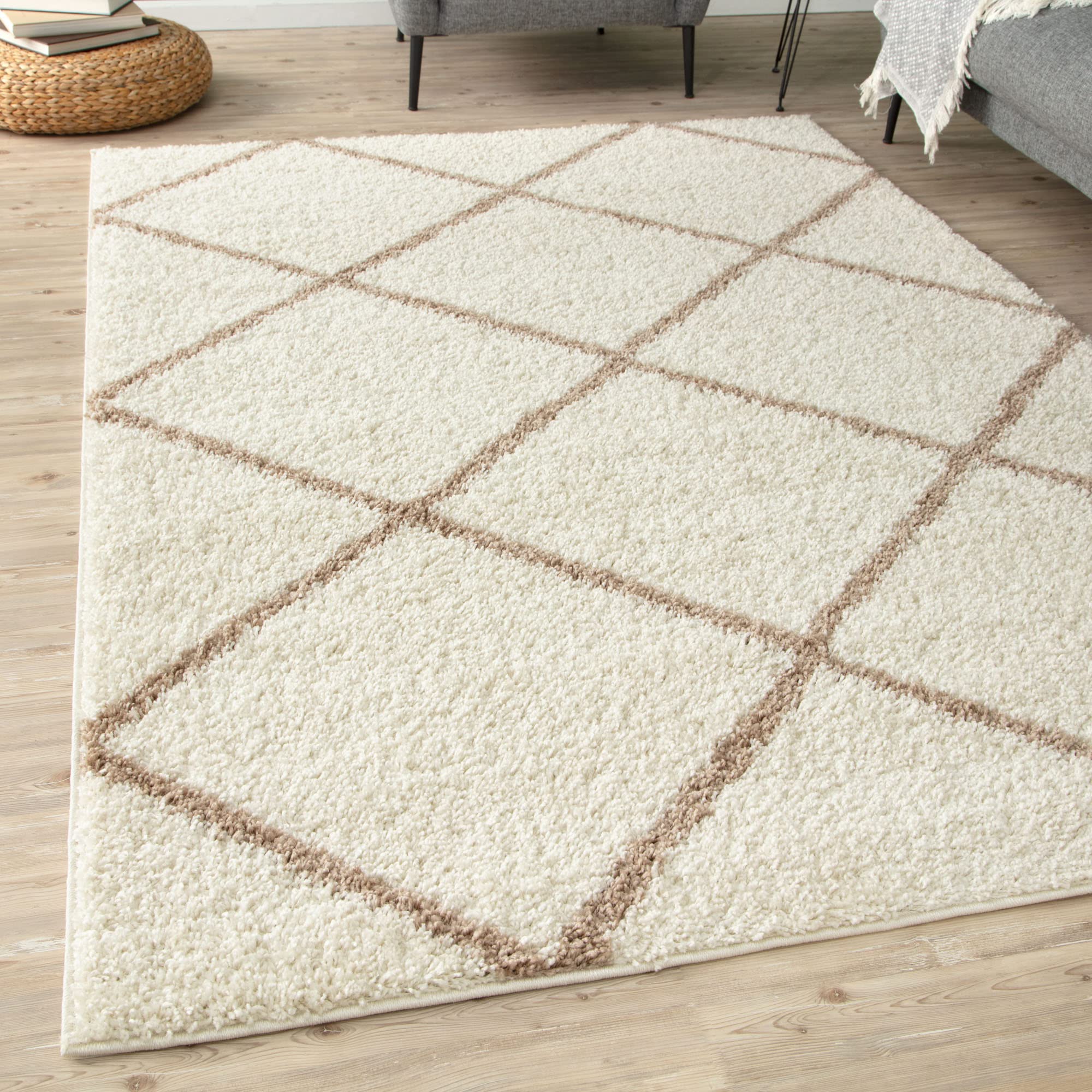 The Rugs Ivory Moroccan Shaggy Rug | 530 - 80X300 Cm
