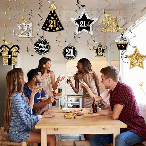 Miniatura 7 de 30 piezas de decoraciones de fiesta de cumpleaños 21, tarjetas decorativas para fiesta de cumpleaños 21 y remolinos colgantes para decoración de