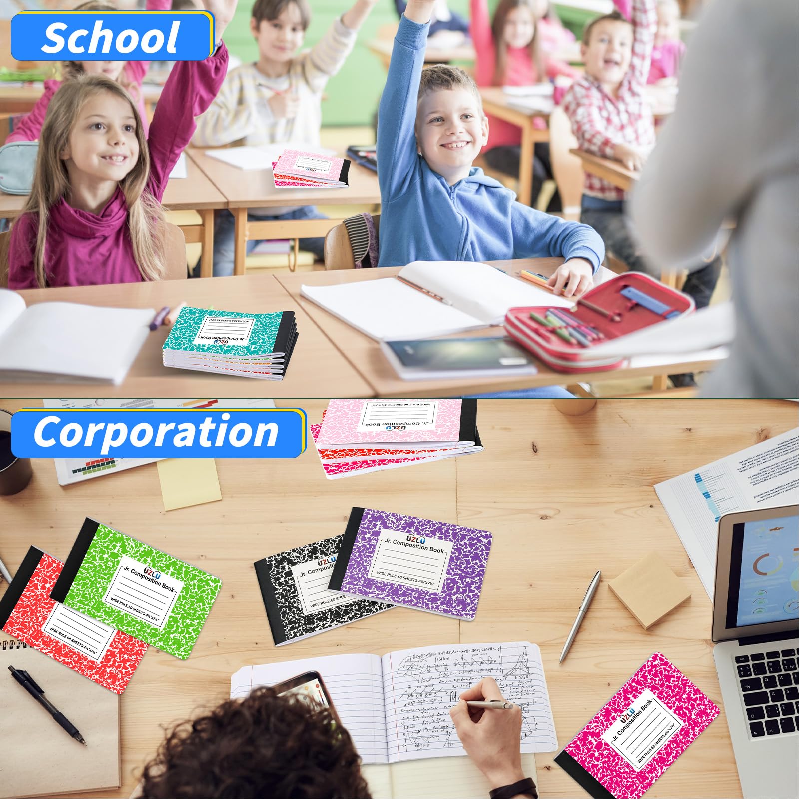 Confezione da 36 quaderni di composizione a righe larghe 4-7/8 "x 19,1 cm, 60 fogli mini quaderni a 12 colori, piccola tasca in marmo, libri per studenti, università, ufficio, rientro a scuola