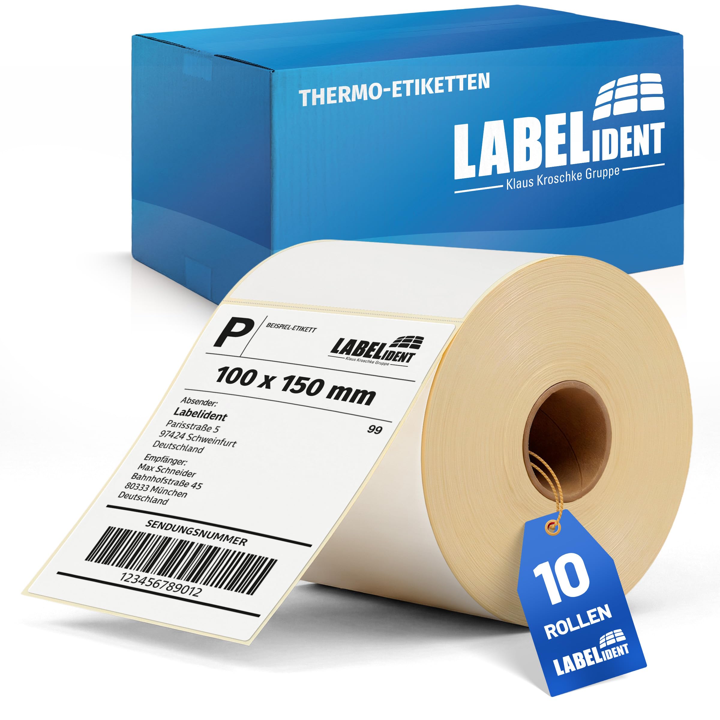 Labelident Étiquettes d'expédition 100 x 150 mm – 5 000 étiquettes thermiques Eco sur 10 rouleaux(s) I Cœur de 25 mm I Étiquettes d'expédition autocollantes pour imprimante thermique de bureau I