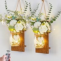 Vista 1 de Party Joy Juego de 2 apliques de tarro para decoración del hogar, decoración de pared, apliques de pared rústicos con control remoto, luces LED