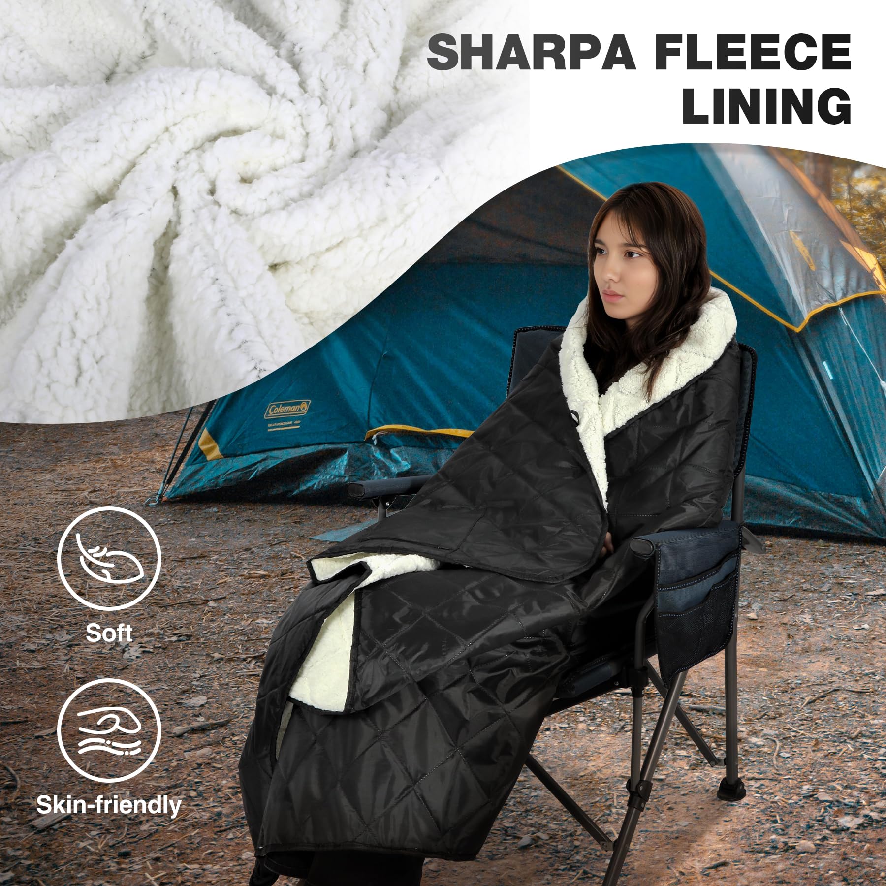 REDCAMP Campingdecke mit Sherpa-Futter, große, warme, wasserdichte und winddichte Outdoor-Decke für Camping und Stadion, maschinenwaschbar, 150 x 200 cm, Weiß