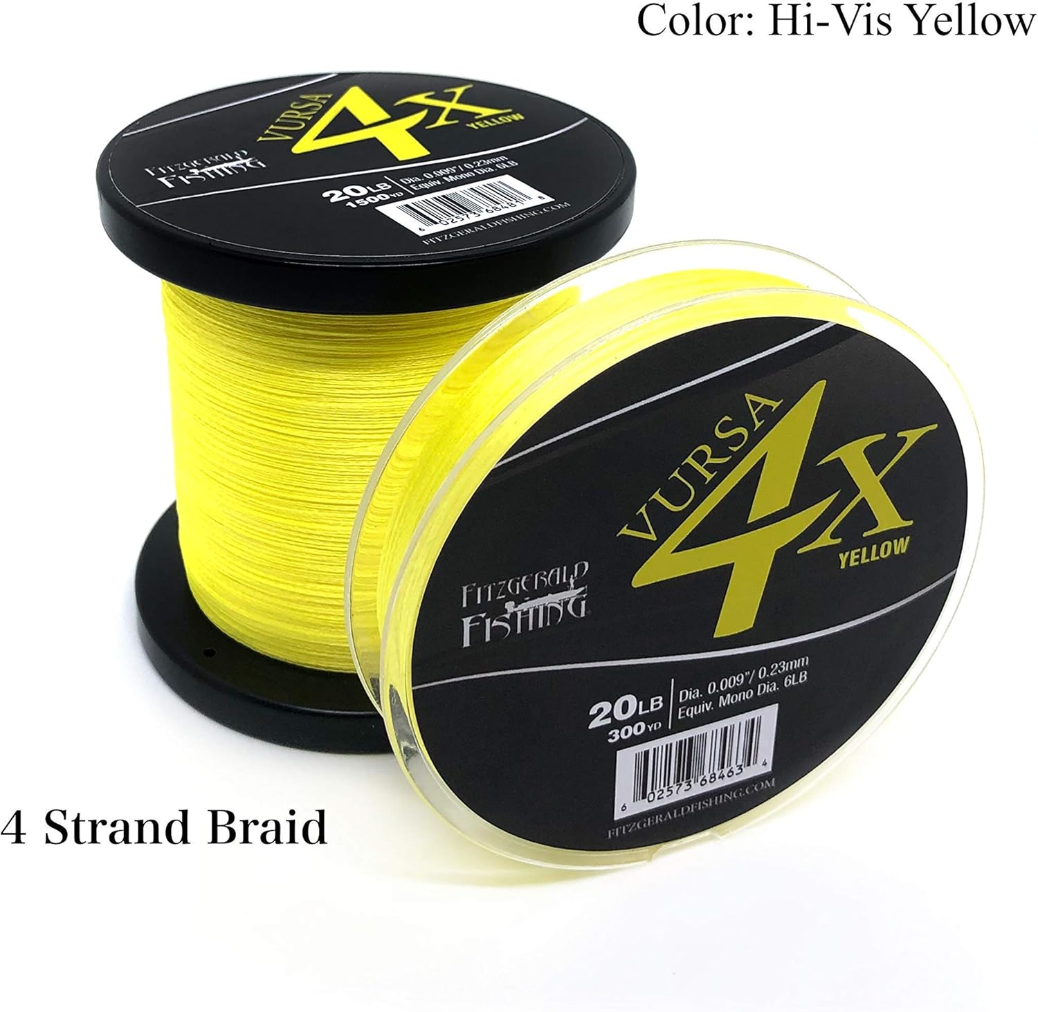 Fitzgerald Vursa 4X Braided Fishing Line - The 4 Strand, Longer Casting, Fade Resistant Freshwater and Saltwater Fishing Line - Available in Green and Yellow, 150/300/1500 Yd, 10-120 Lb