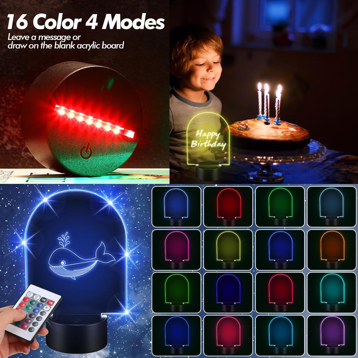 Honoson 4 Set 3D Night Light Kit with Remote, 16-Color Base for Acrylic Sheets, 4 Modes for Bedroom Decor(Arch Style)