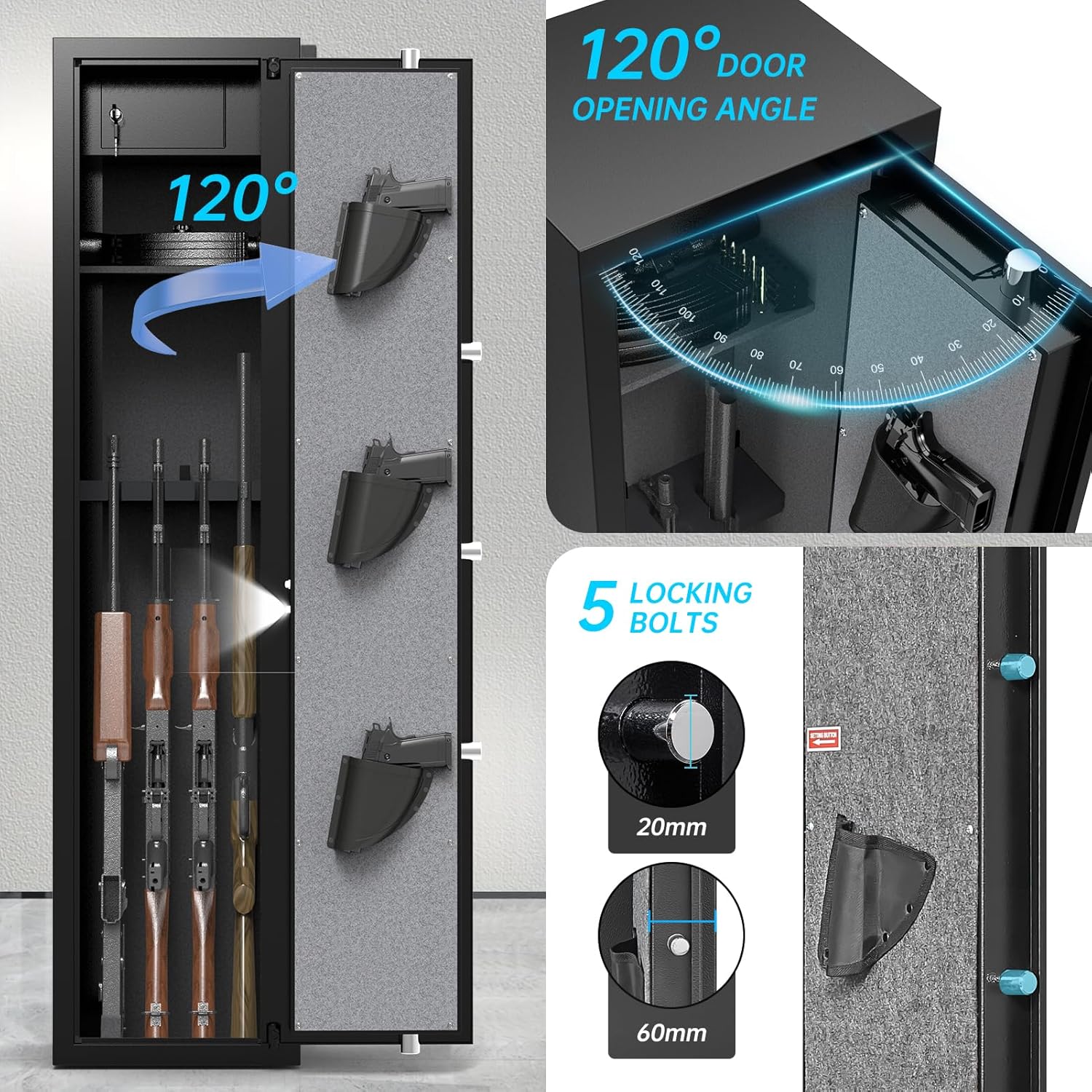 8-10 Gun Safe, Dual Alarm Gun Safe for Rifles and Pistols, No Assembly Gun Cabinets for Rifles And Shotguns, Quick Access Rifle Safes for Home