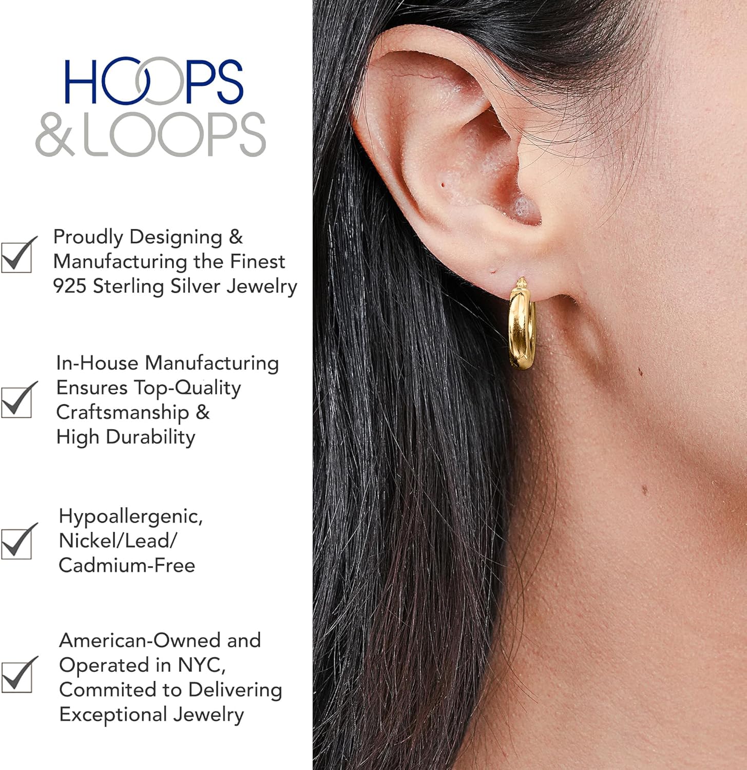 Hoops & Loops 925 Sterling Silver 4mm Thick High Polished Circle Click-Top Hoop Earrings for Women, Sterling Silver, Yellow & Rose Gold Flash Plated 15mm-50mm - Image 2