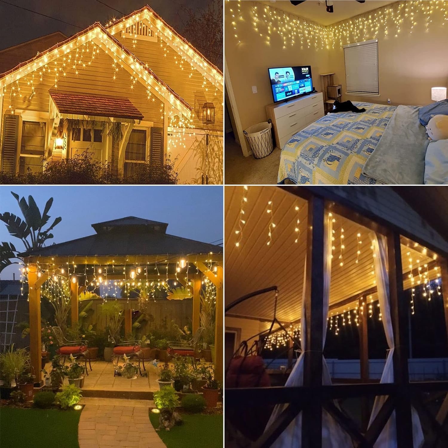 Homeleo Multicoloured Solar Icicle Lights, Warm White Led Icicle Lights For Outdoor Christmas Decorations, Holiday Display String Lights Christmas Window Desk House Porch Garden Yard Decor (4M/30 Drops/160 Led)