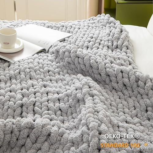 Miniatura 4 de WESHIONGOO Manta de punto grueso de 50 x 60 pulgadas, manta de punto para sofá y cama, manta suave y esponjosa con hilo de felpilla jumbo grueso,