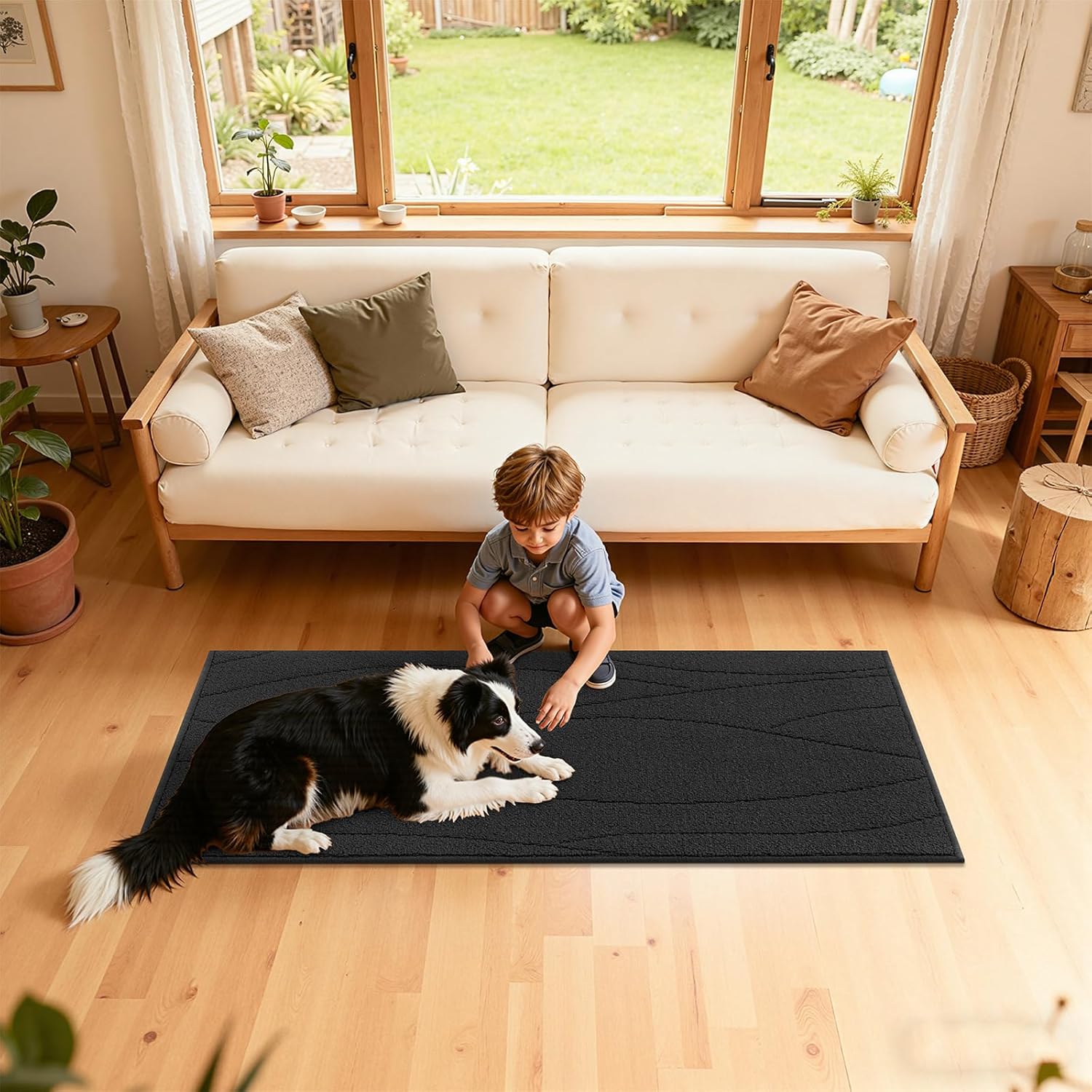 Bsmathom Kitchen Rugs Sets of 3, Non Slip Kitchen Runner, Washable Non Skid Kitchen Rug, Kitchen Floor Mat for Hallway Entryway Laundry Room, Black