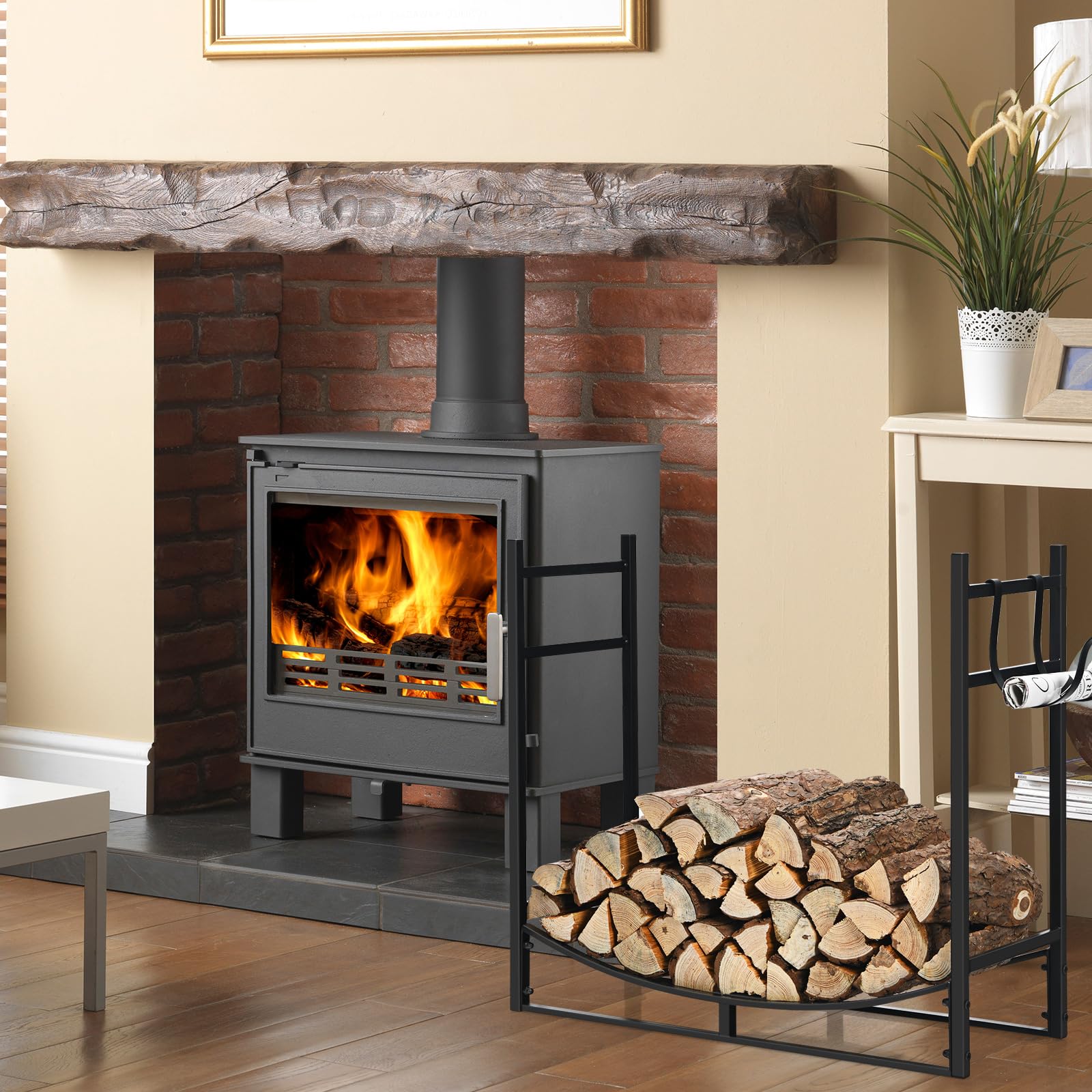 GOPLUS Range Bûches Cheminée Porte Buches Bois Chauffage Intérieur Extérieur Support Amovible 50 kg 84 x 33 x 76 cm
