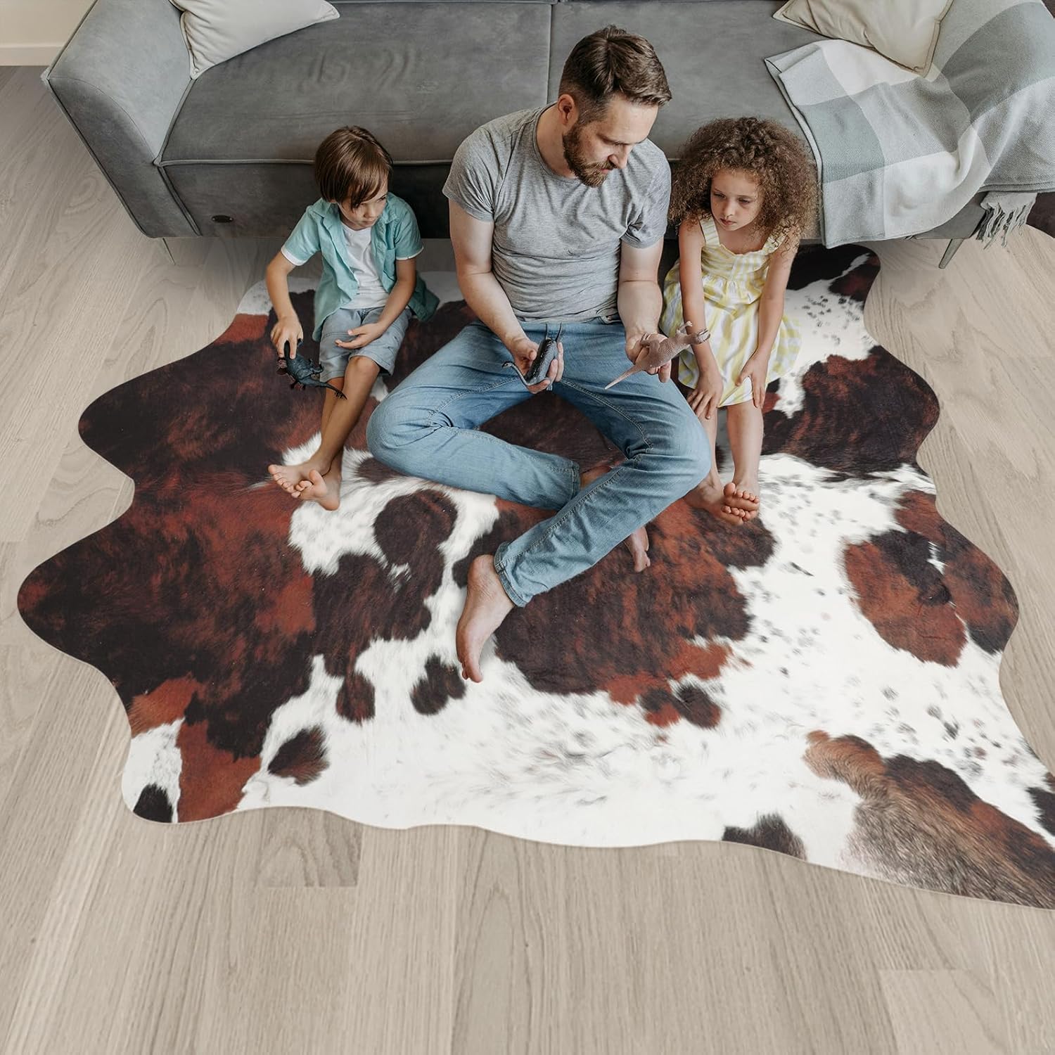 Cowhide Rug Faux Cowhide Rugs Cow Hide Animal Print Rug Brown Non-Slip Area Rug Western Decor for Living Room, Bedroom, Office(4.6x5.2ft)