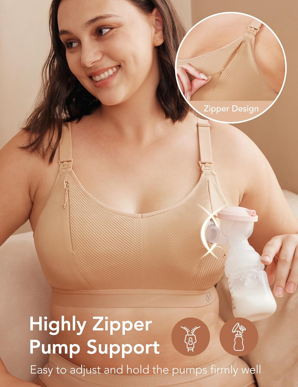 Pumping Bra Hands Free Zip Opening Seamless Nursing Bras for Breastfeeding High Support Nursing & Pumping Bra in One - Image 2