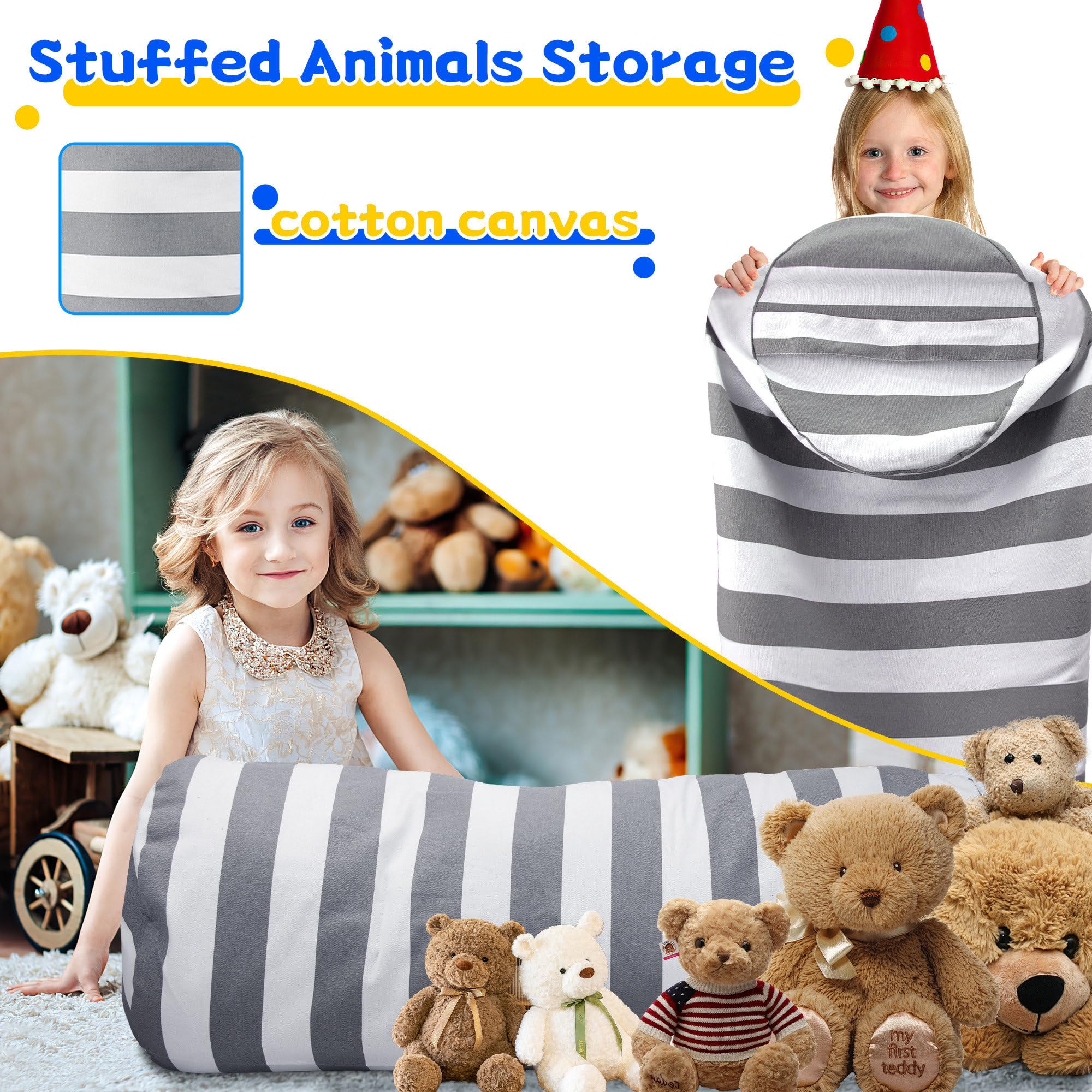 Funda para puf de almacenamiento de animales de peluche para niños, bolsas organizadoras de juguetes de peluche para niños y niñas, una cremallera de longitud completa, decoración de muebles