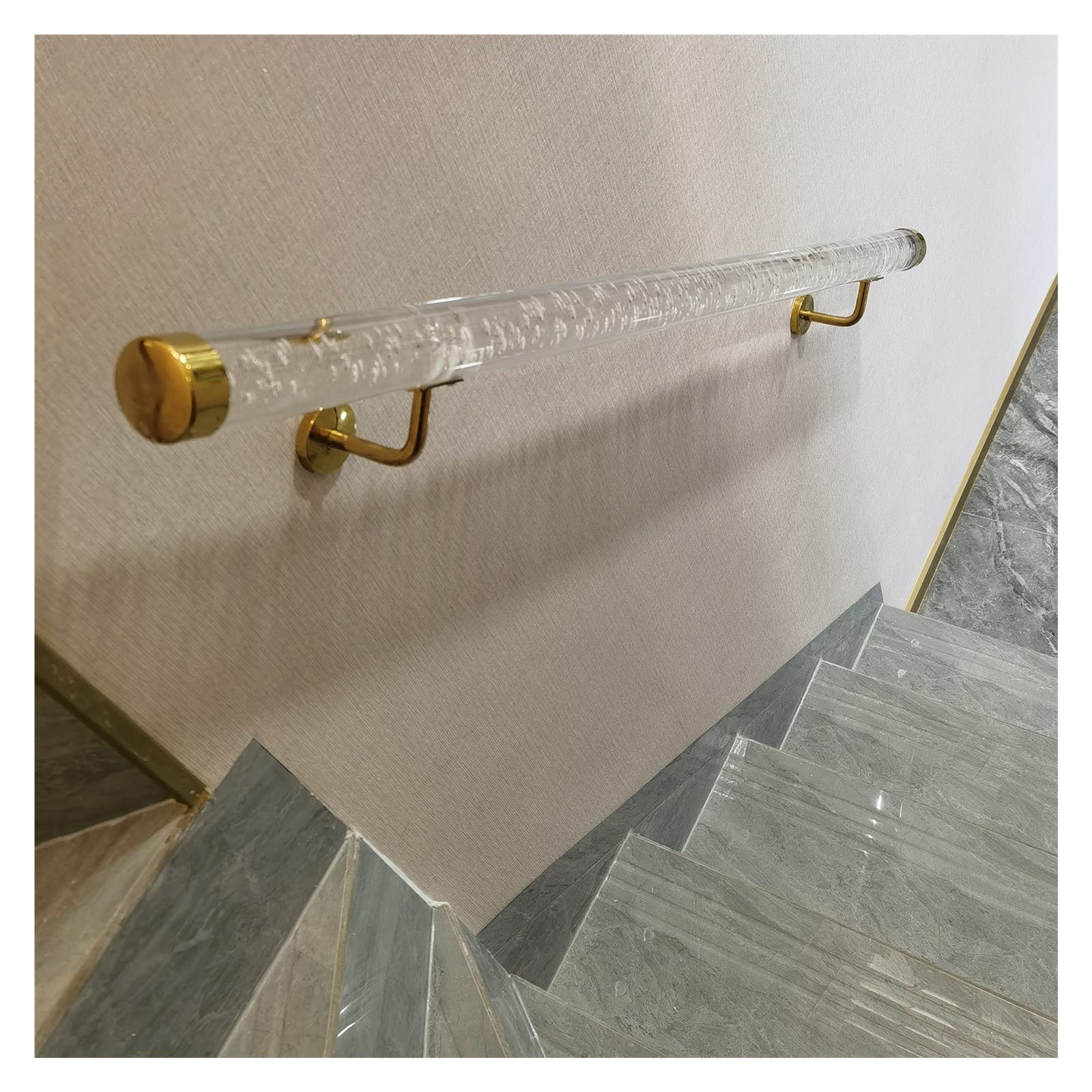 Zhaoqian Gold Bracket Adjustable Clear Acrylic Stair Handrail - 1.6 To 20 Ft Wall-Mounted Railing With Elegant Silver/Gold Brackets(,100Cm(3.2Ft))